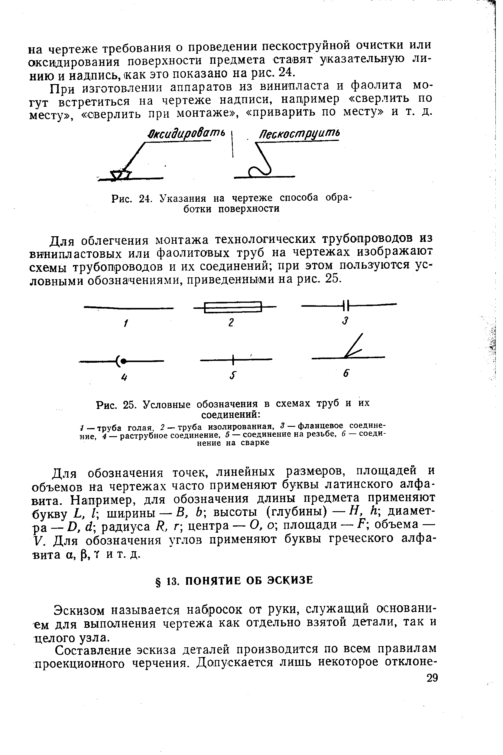 Рис. 25. Условные обозначения в схемах труб и их соединений 
