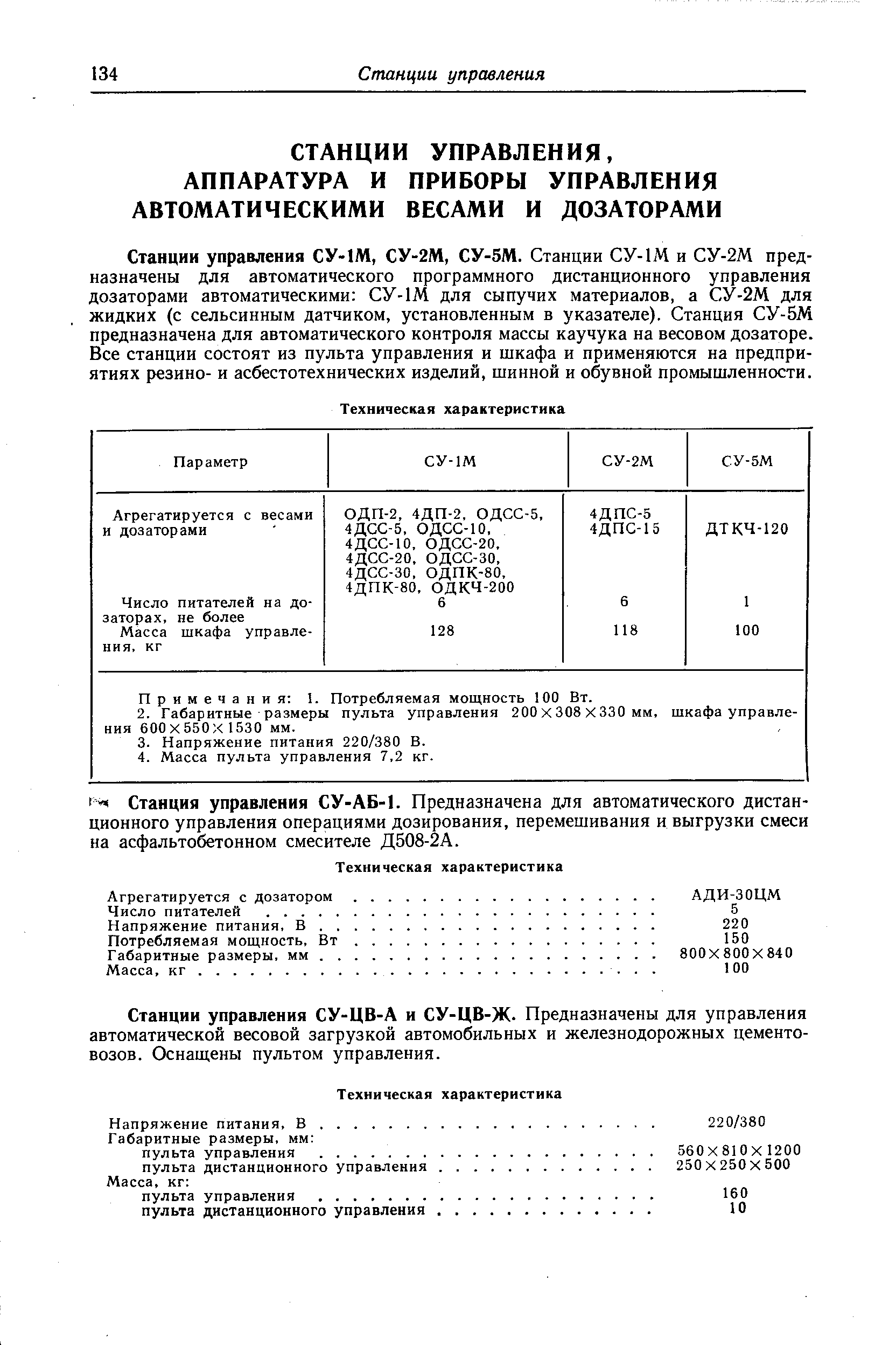 Станции управления СУ-Ш, СУ-2М, СУ-5М. Станции СУ-Ш и СУ-2М предназначены для автоматического программного дистанционного управления дозаторами автоматическими СУ-Ш для сыпучих материалов, а СУ-2М для жидких (с сельсинным датчиком, установленным в указателе). Станция СУ-5М предназначена для автоматического контроля массы каучука на весовом дозаторе. Все станции состоят из пульта управления и шкафа и применяются на предприятиях резино- и асбестотехнических изделий, шинной и обувной промышленности.
