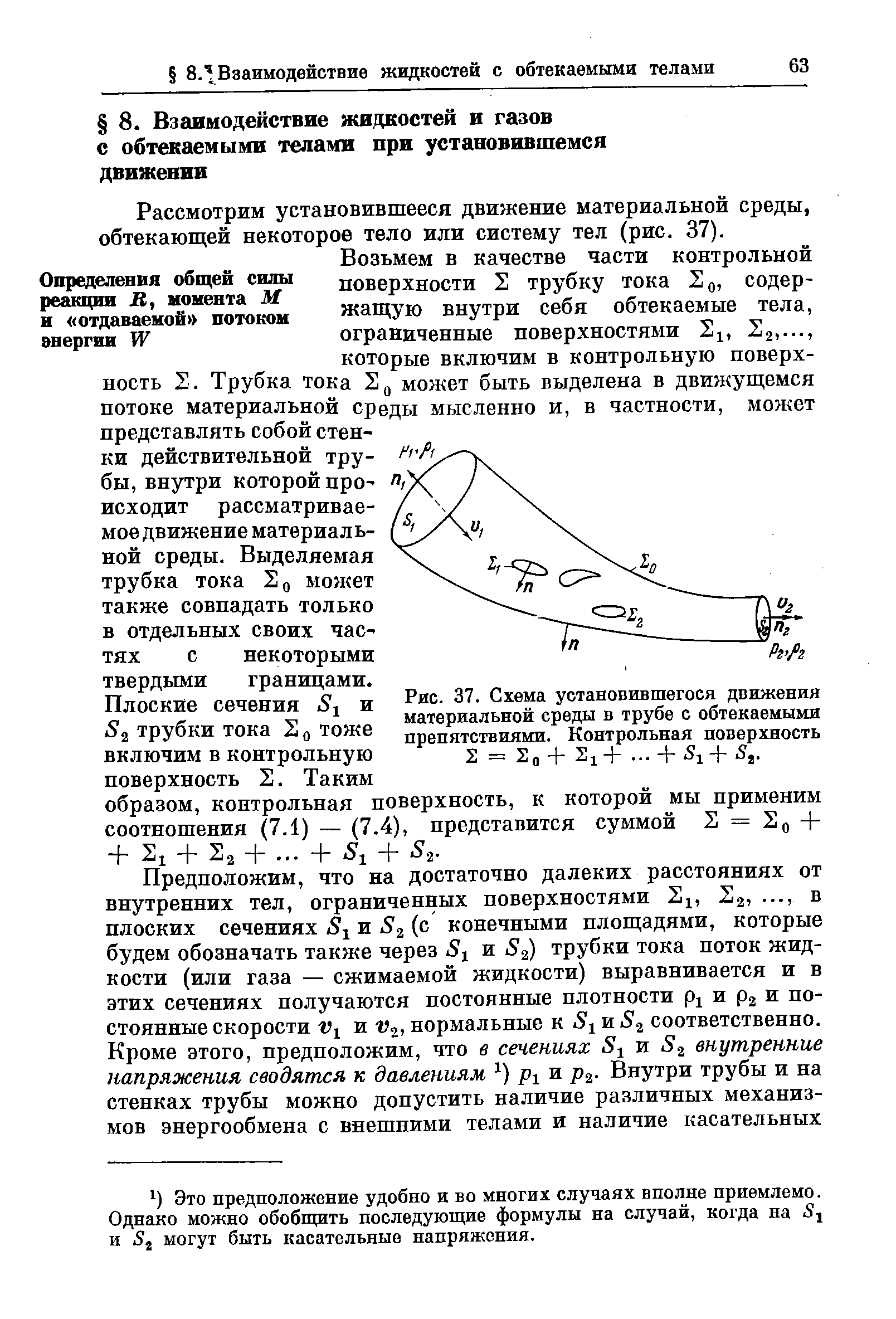 Рассмотрим установившееся движение материальной среды, обтекаюш ей некоторое тело или систему тел (рис. 37).
