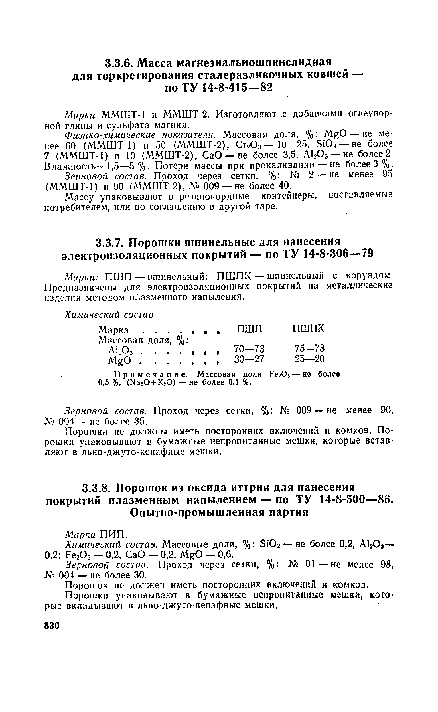 Зерновой состав. Проход через сетки, % 01—не менее 98, Л Ь 004 — не более 30.
