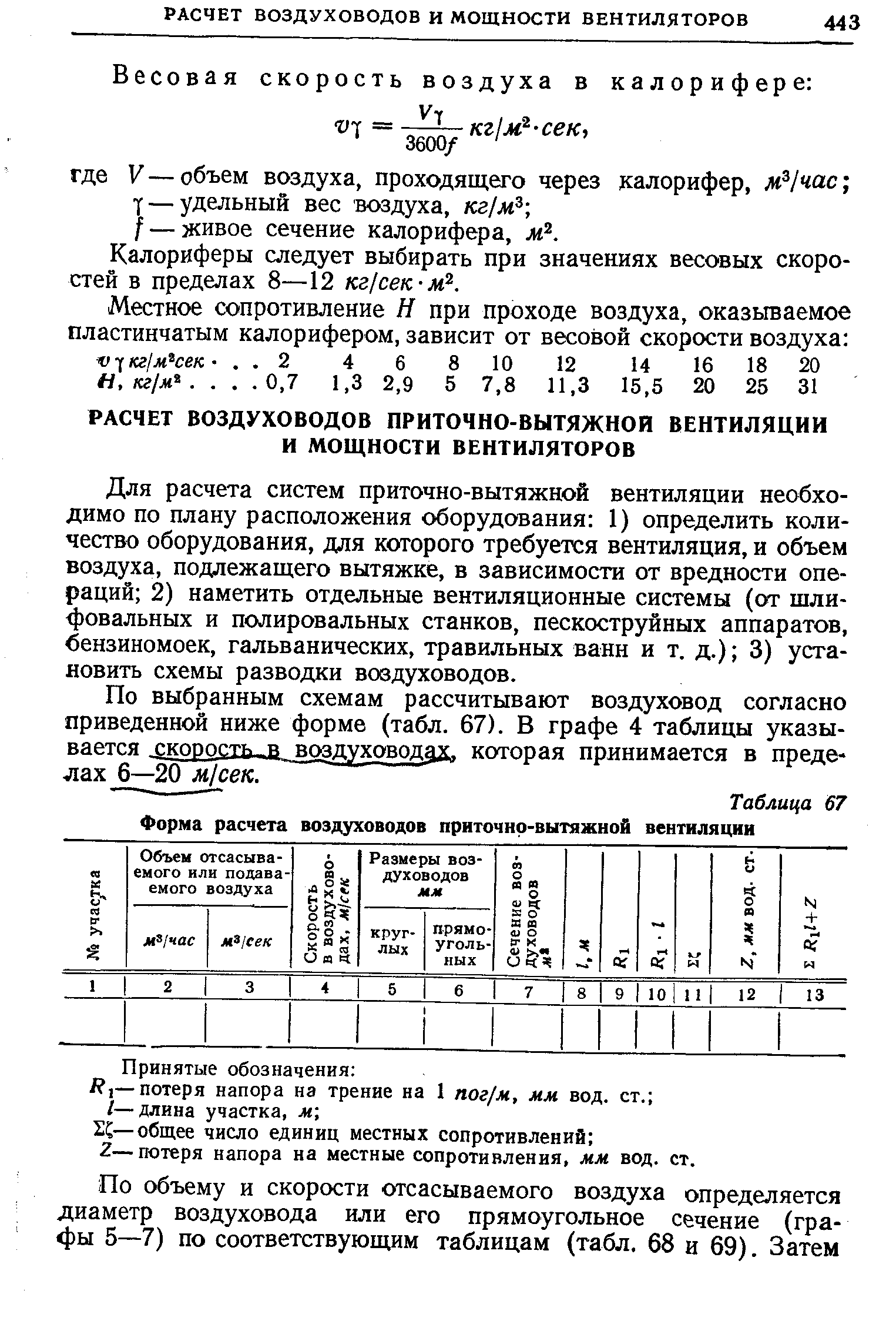 Калориферы следует выбирать при значениях весовых скоростей в пределах 8—12 кг/сек-м .
