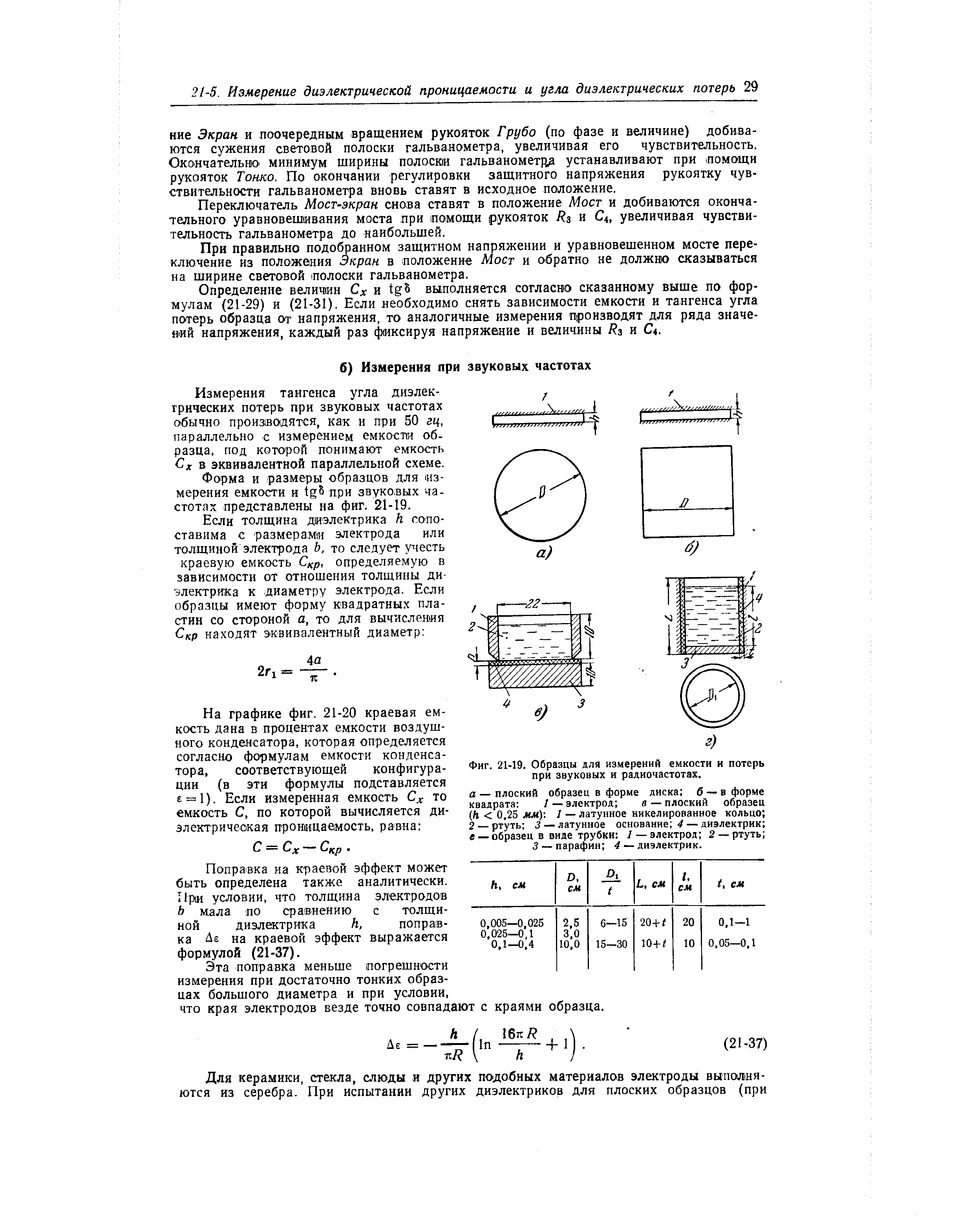 Измерения тангенса угла диэлектрических потерь при звуковых частотах обычно производятся, как и при 50 гц, параллельно с измерением емкости образца, под которой понимают емкость Сх в эквивалентной параллельной схеме.
