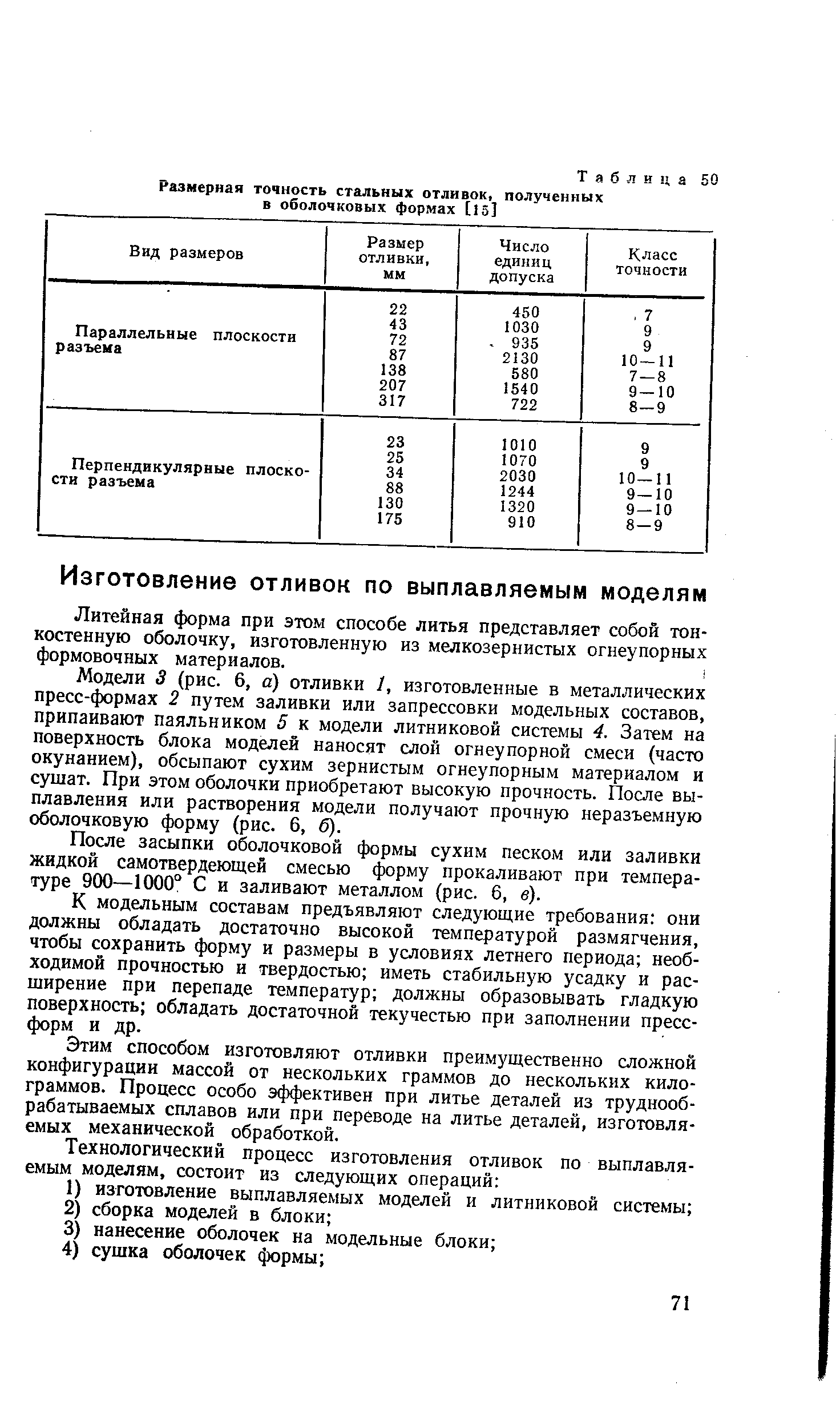 Модели 3 (рис. 6, а) отливки 1, изготовленные в металлических пресс-формах 2 путем заливки или запрессовки модельных составов, припаивают паяльником 5 к модели литниковой системы 4. Затем на поверхность блока моделей наносят слой огнеупорной смеси (часто окунанием), обсыпают сухим зернистым огнеупорным материалом и сушат. При этом оболочки приобретают высокую прочность. После выплавления или растворения модели получают прочную неразъемную оболочковую форму (рис. 6, 6).
