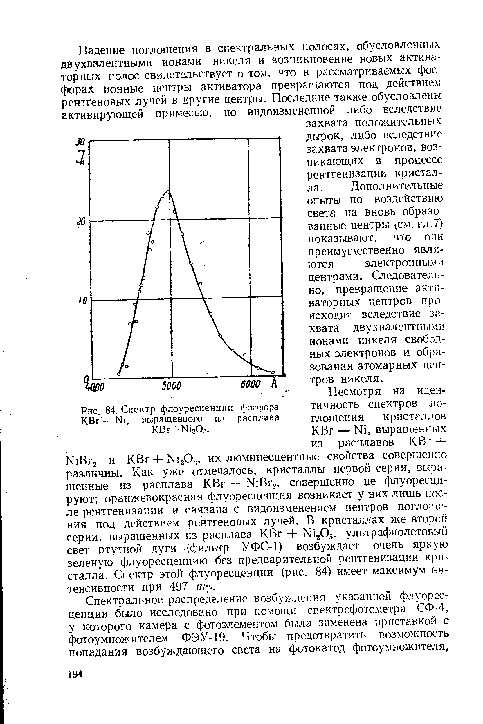 Спектральное распределение возбуждения указанной флуоресценции было исследовано при помощи спектрофотометра СФ-4, у которого камера с фотоэлементом была заменена приставкой с фотоумножителем ФЭУ-19. Чтобы предотвратить возможность попадания возбуждающего света на фотокатод фотоумножителя.
