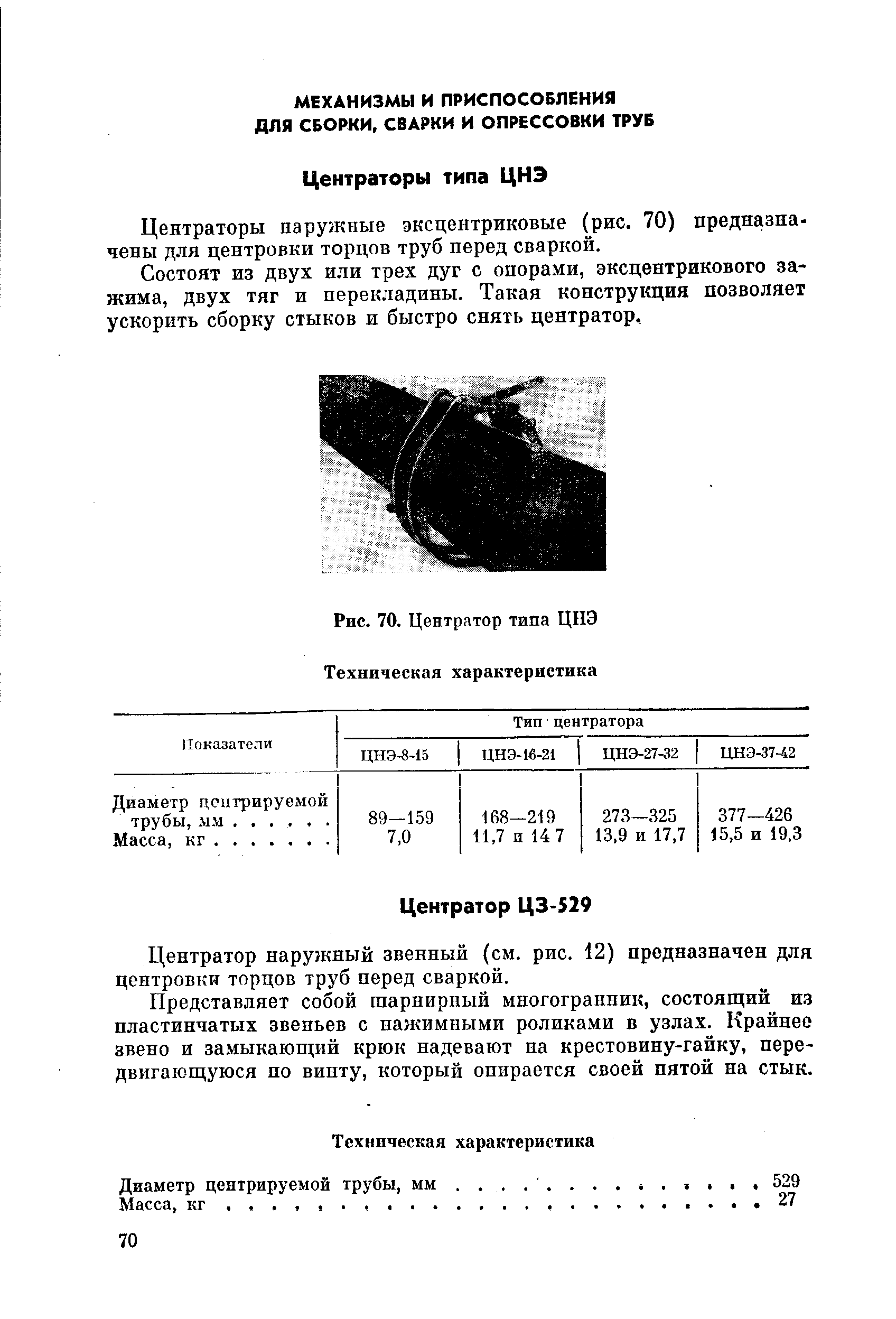 Рис. 70. Центратор типа ЦНЭ Техническая характеристика
