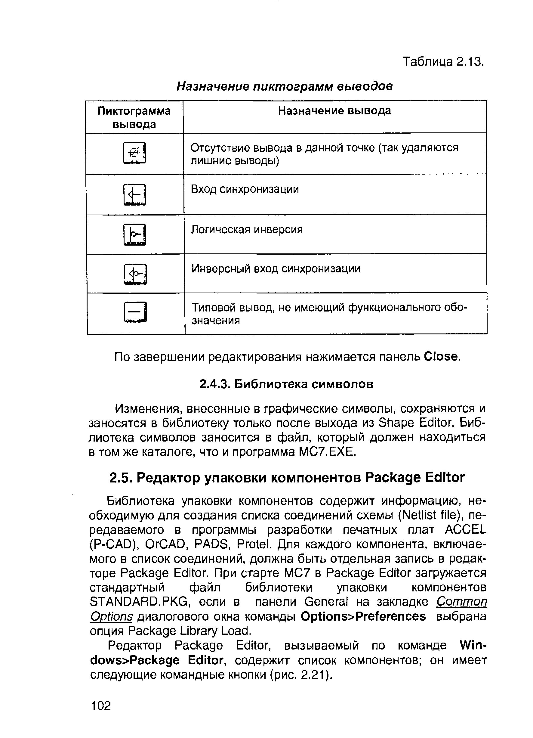 Изменения, внесенные в графические символы, сохраняются и заносятся в библиотеку только после выхода из Shape Editor. Библиотека символов заносится в файл, который должен находиться в том же каталоге, что и программа МС7.ЕХЕ.
