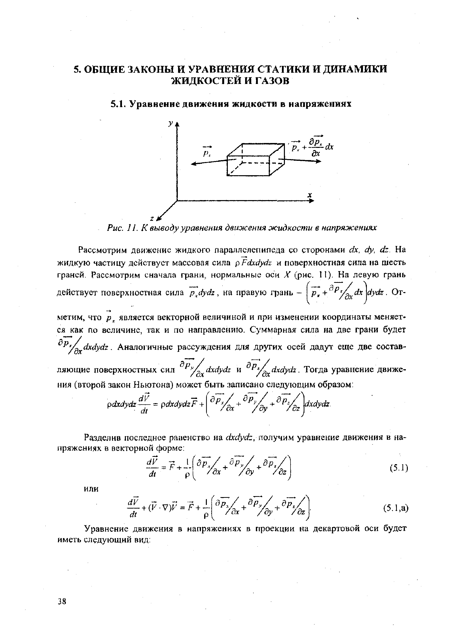 Рис. 11. К <a href="/info/613077">выводу уравнения движения</a> жидкости в напряжениях
