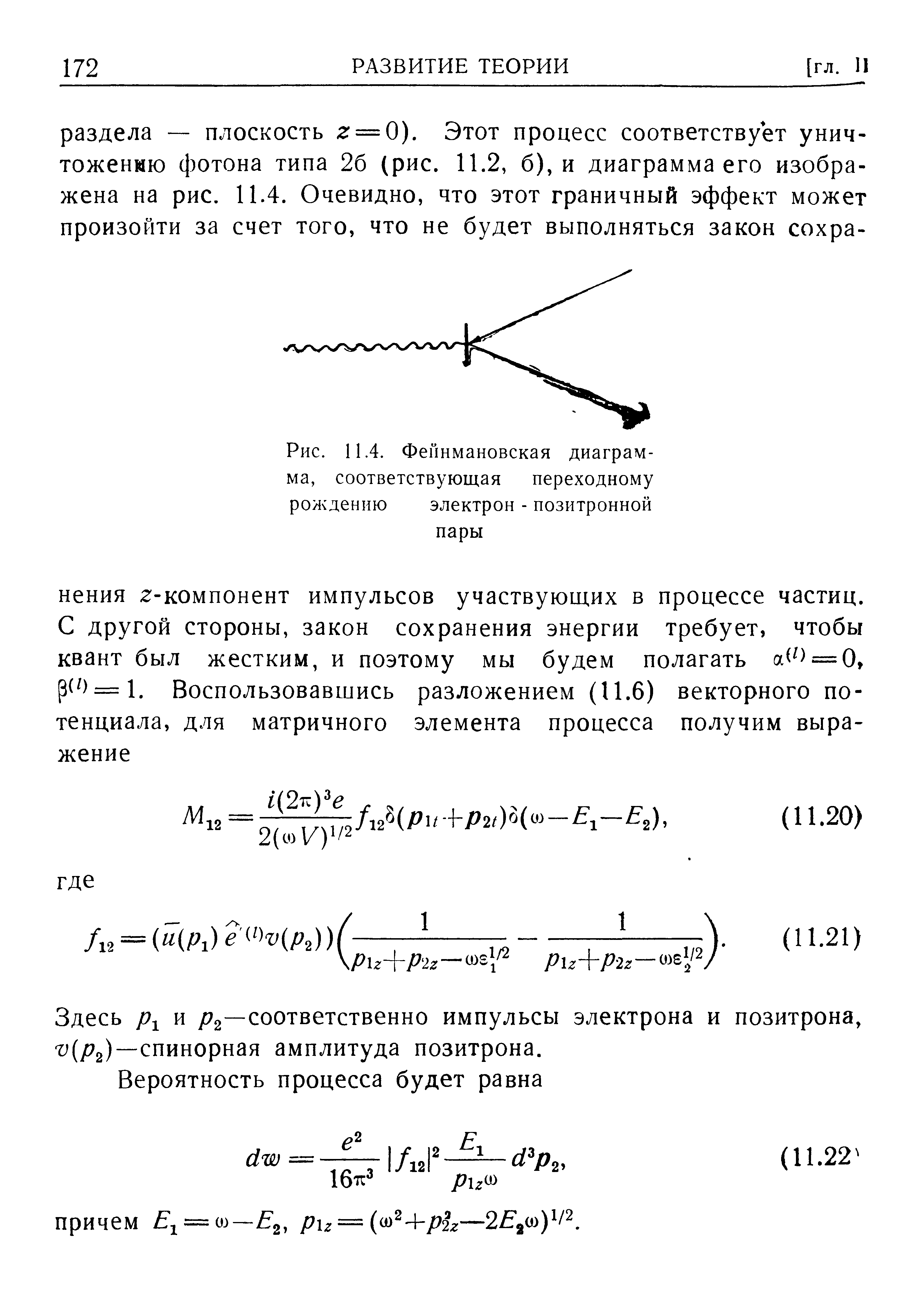 Рис. 11.4. Фейнмановская диаграмма, соответствующая переходному рождению электрон - позитронной
