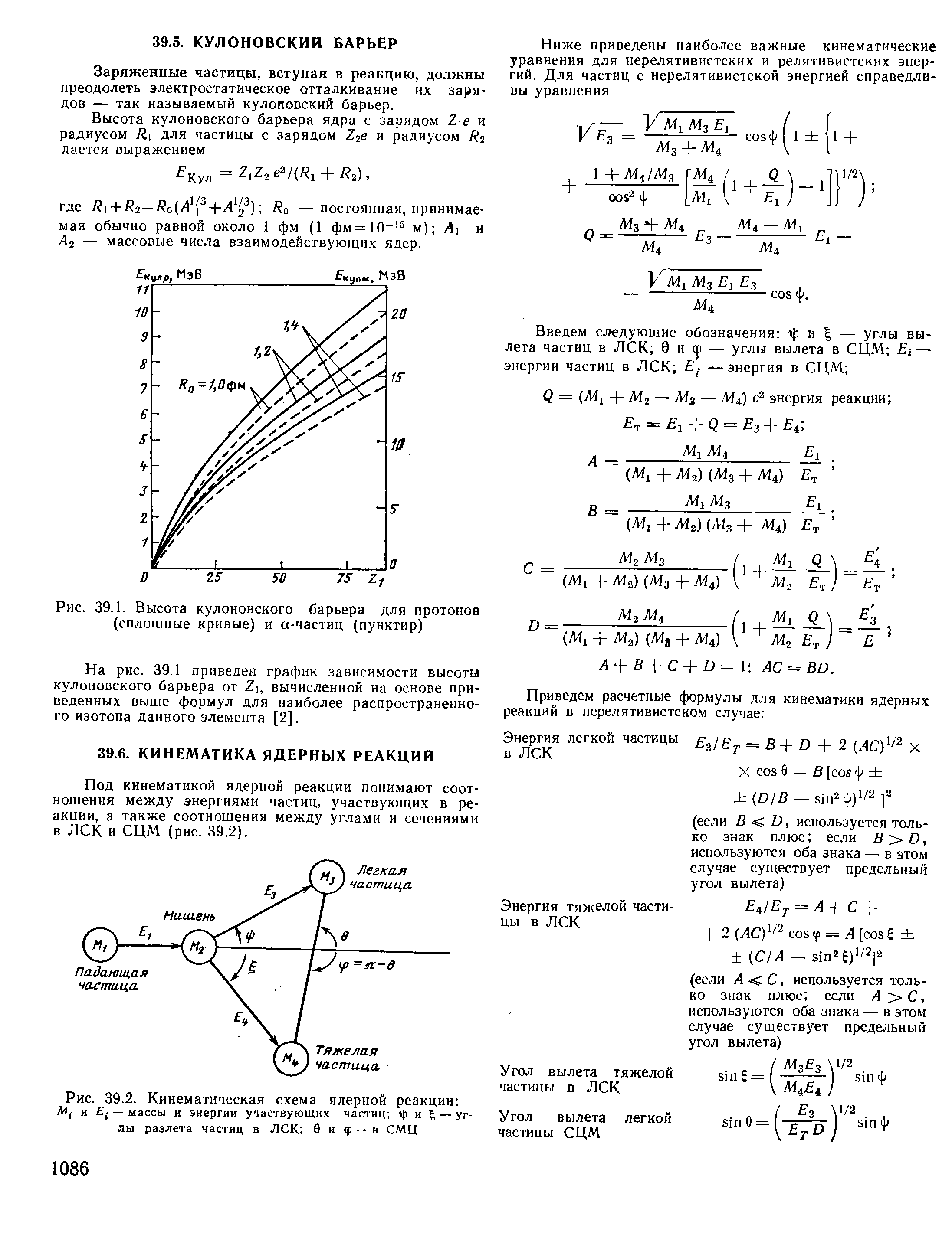 Под кинематикой ядерной реакции понимают соотношения между энергиями частиц, участвующих в реакции, а также соотношения между углами и сечениями в лек и СЦМ (рис. 39.2).

