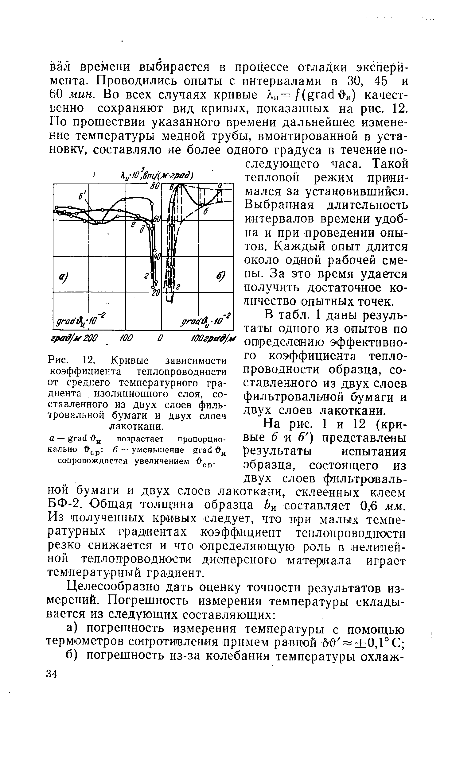 Рис. 12. Кривые зависимости <a href="/info/790">коэффициента теплопроводности</a> от среднего <a href="/info/18824">температурного градиента</a> изоляционного слоя, составленного из двух слоев фильтровальной бумаги и двух слоев лакоткани. а — grad возрастает пропорцио-
