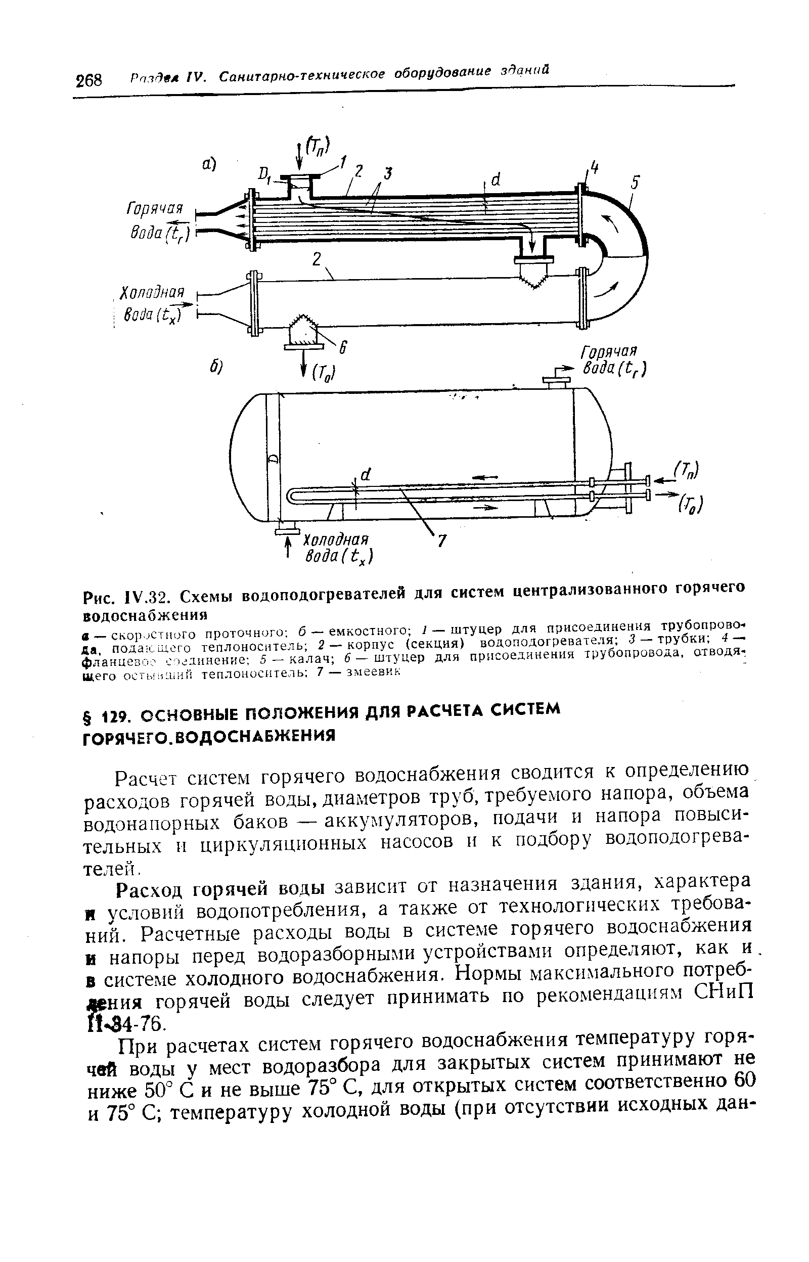 Рис. IV.32. Схемы водоподогревателей для систем централизованного горячего водоснабжения
