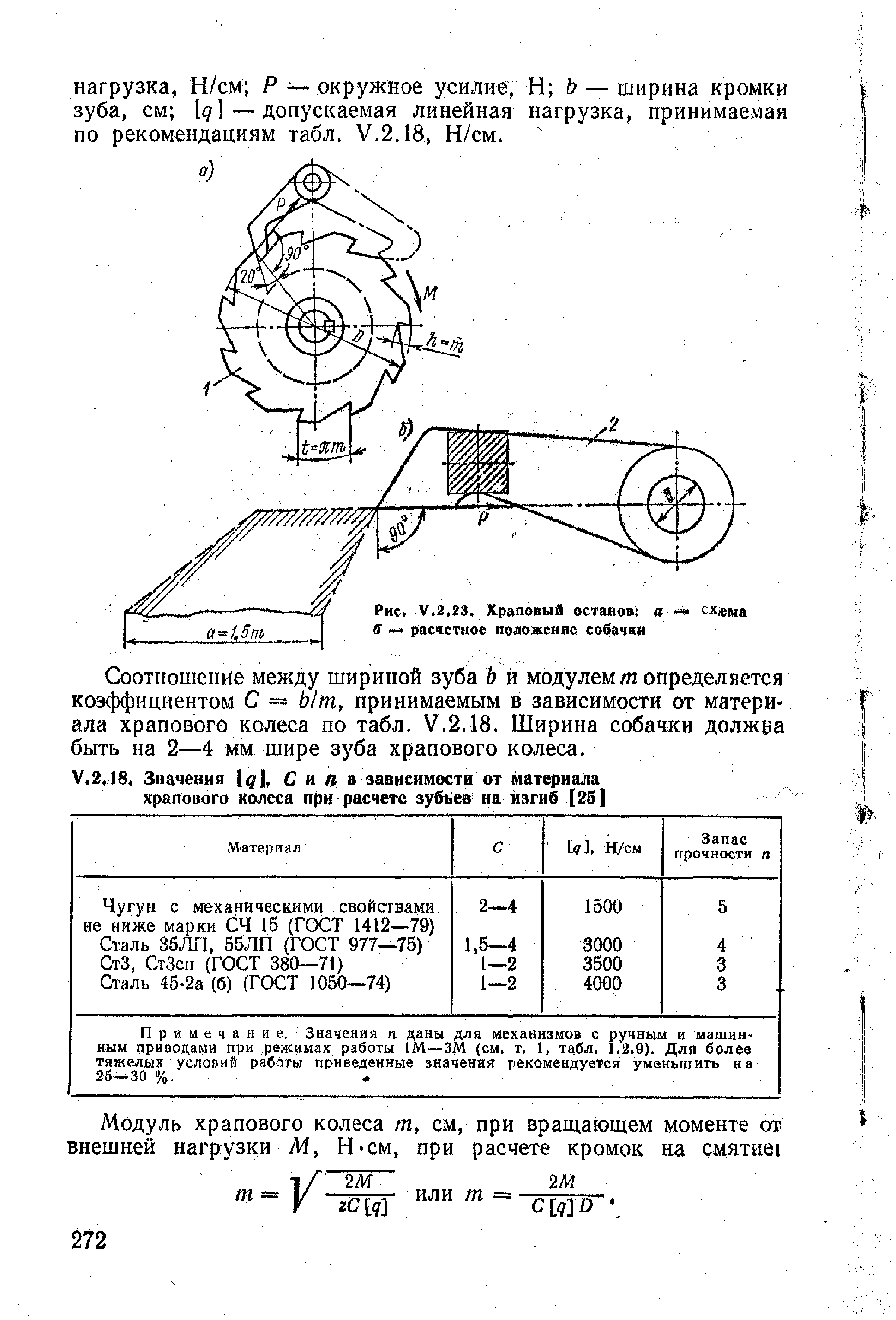 Рис. V.2.28, Храповый останов а сх ма в расчетное положение собачки
