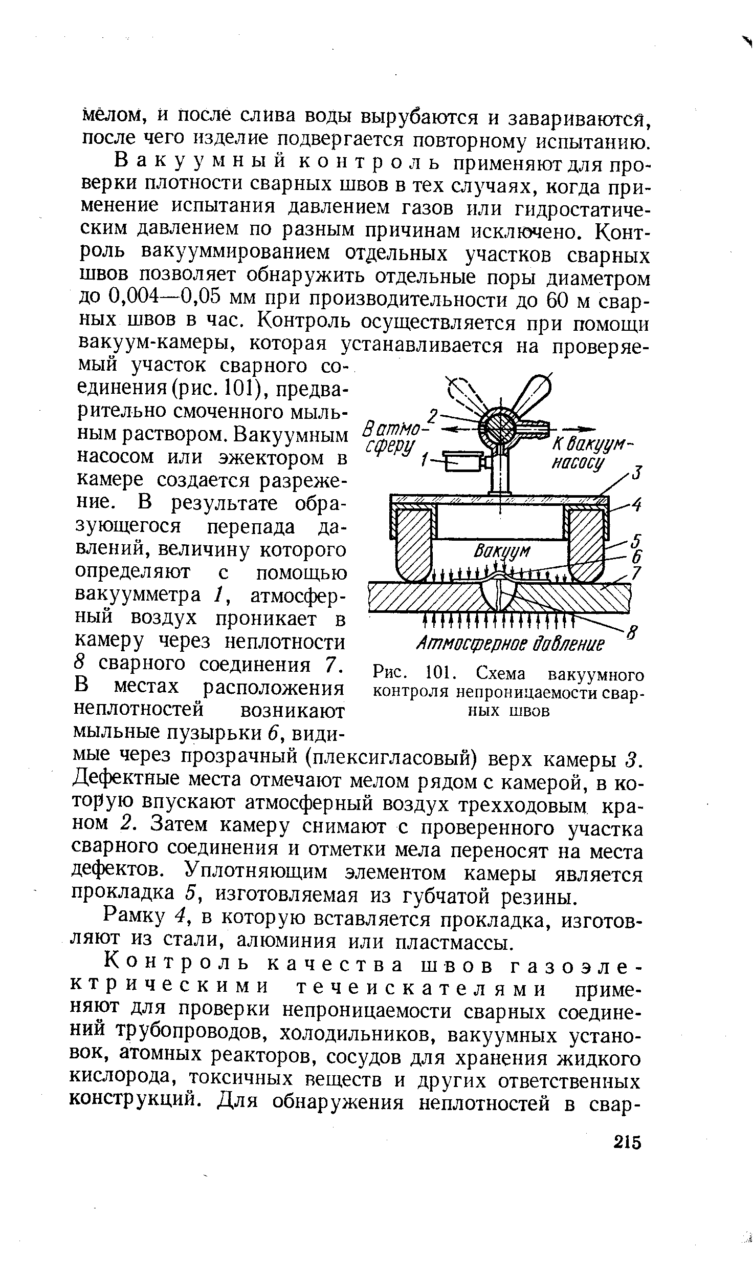 Рис. 101. Схема вакуумного контроля непроницаемости сварных швов
