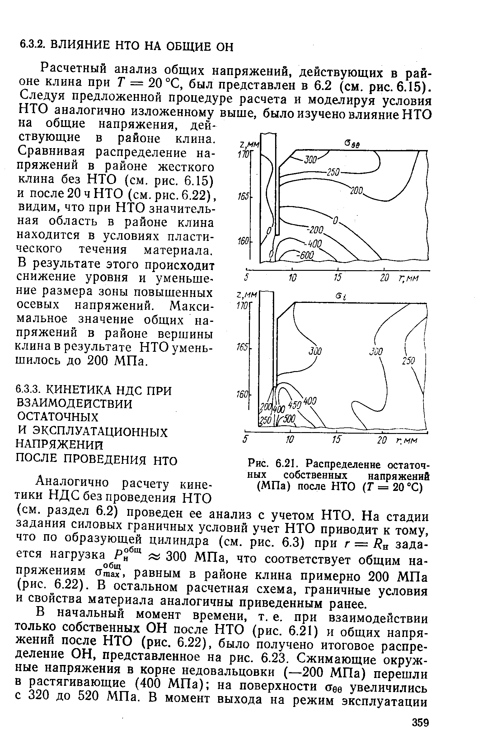 Рис. 6.21. Распределение остаточных собственных напряжений (МПа) после НТО (Г = 20 °С)
