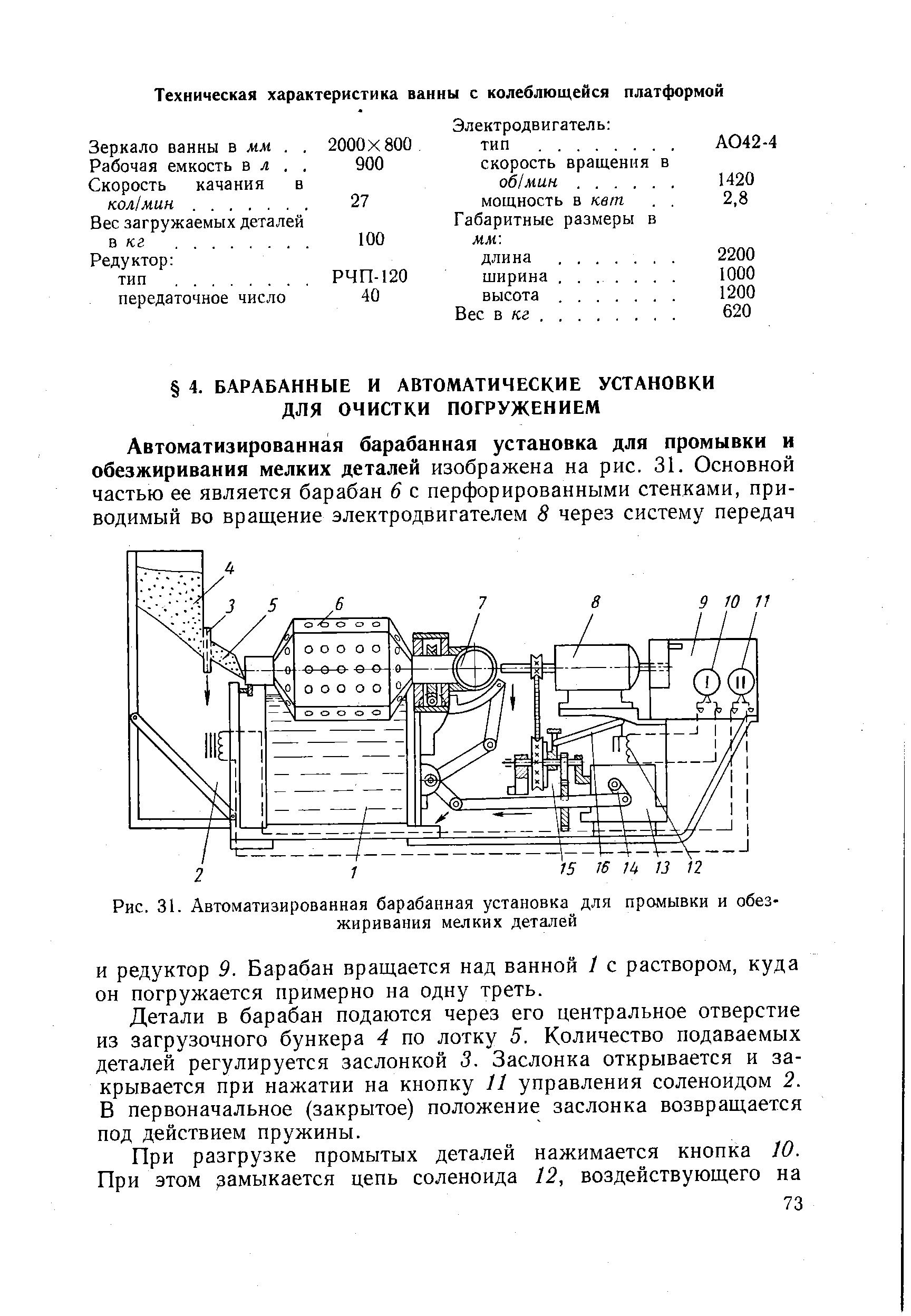 И редуктор 9. Барабан вращается над ванной 1 с раствором, куда он погружается примерно на одну треть.
