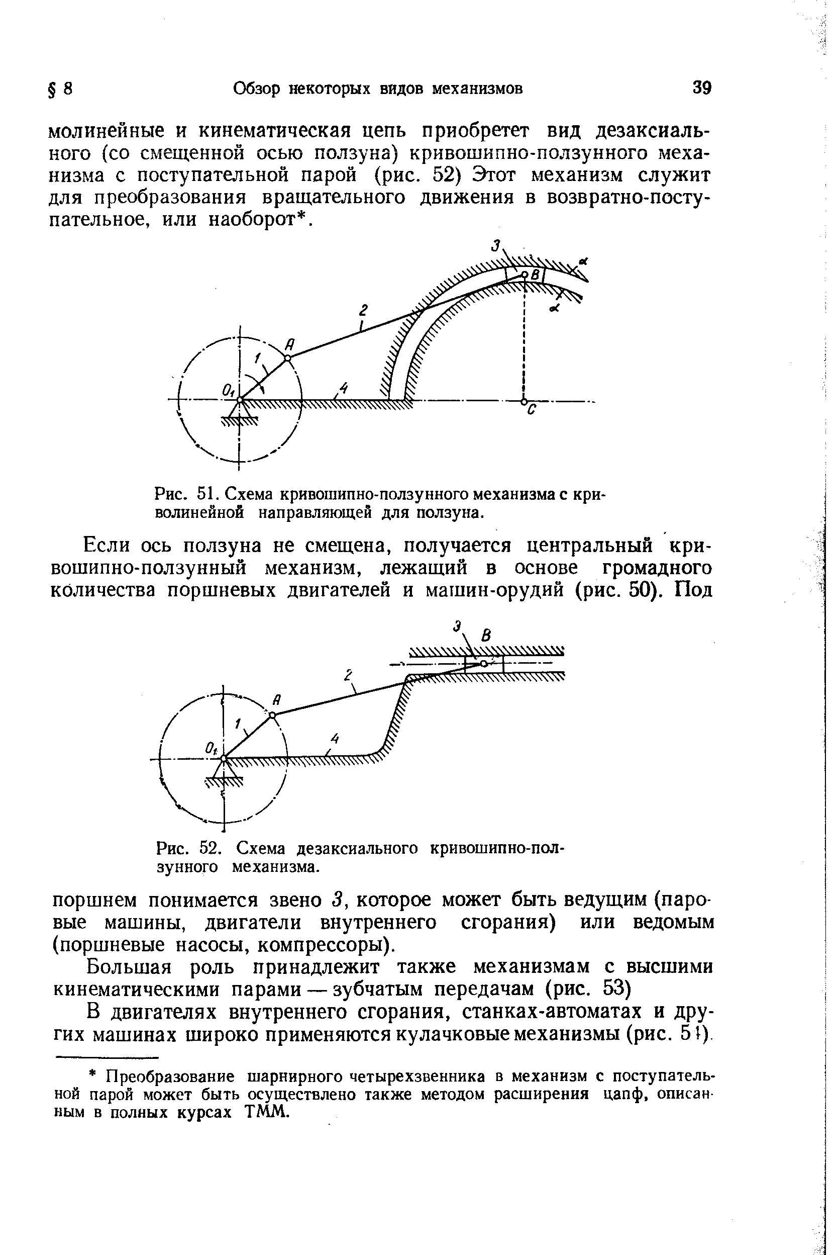 Рис. 52. Схема дезаксиального <a href="/info/284397">кривошипно-ползунного</a> механизма.
