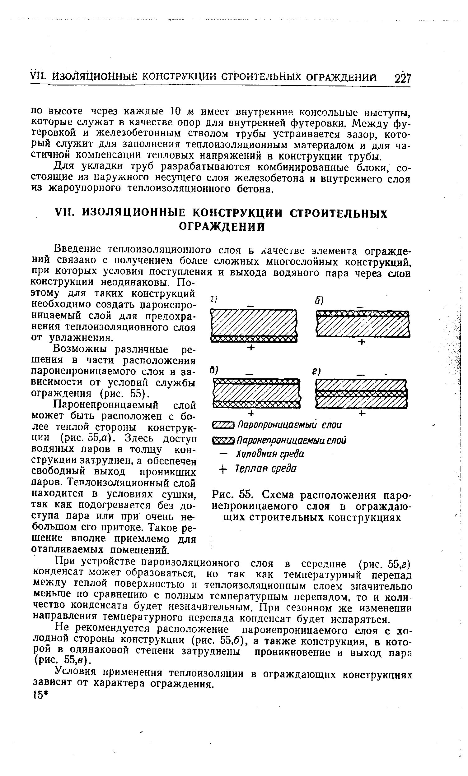 Для укладки труб разрабатываются комбинированные блоки, состоящие из наружного несущего слоя железобетона и внутреннего слоя из жароупорного теплоизоляционного бетона.
