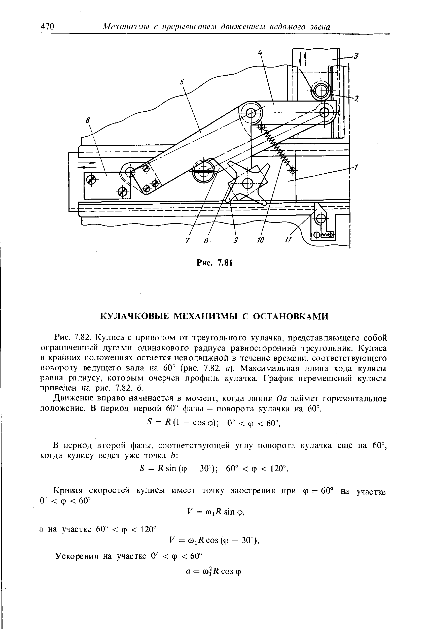 Движение вправо начинается в момент, когда линия Оа займет горизонтальное положение. В период первой 60 фазы - поворота кулачка на 60 .
