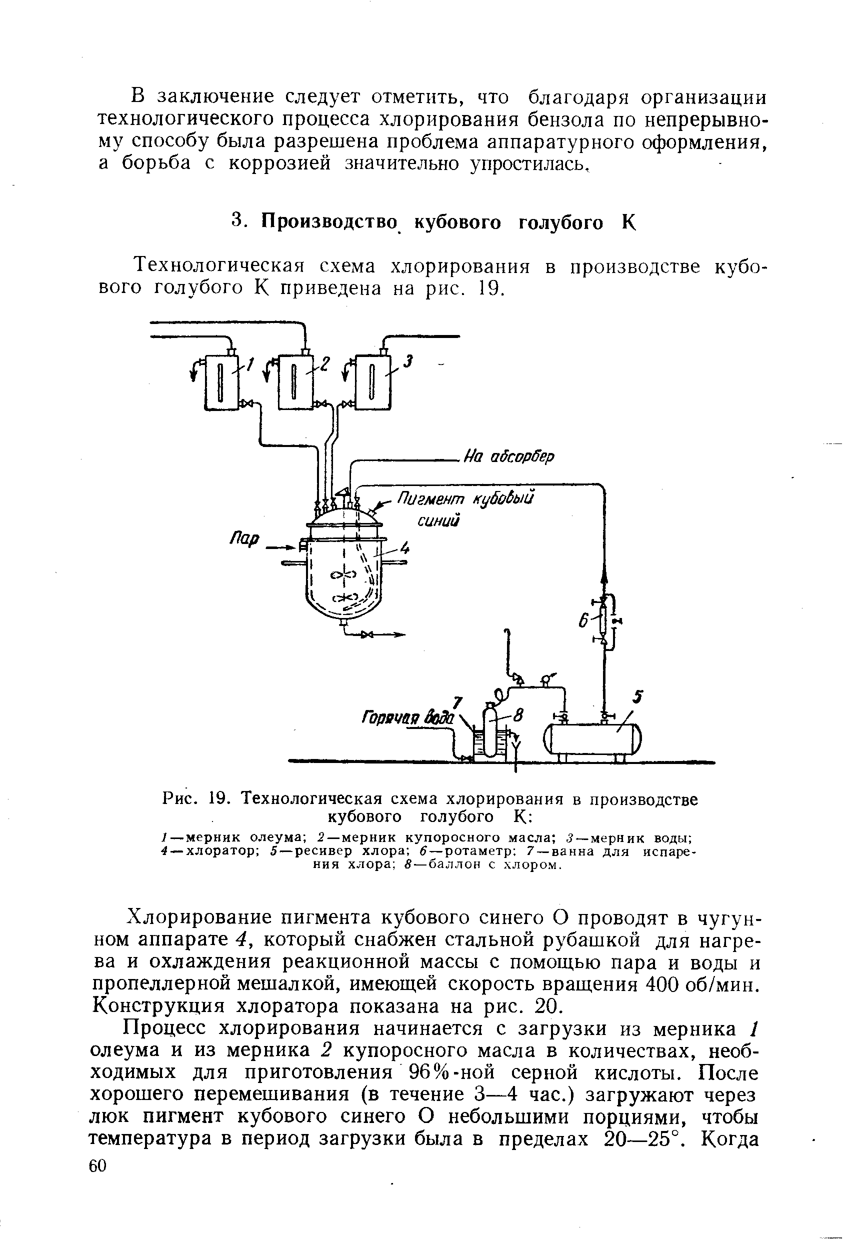 Технологическая схема хлорирования в производстве кубового голубого К приведена на рис. 19.
