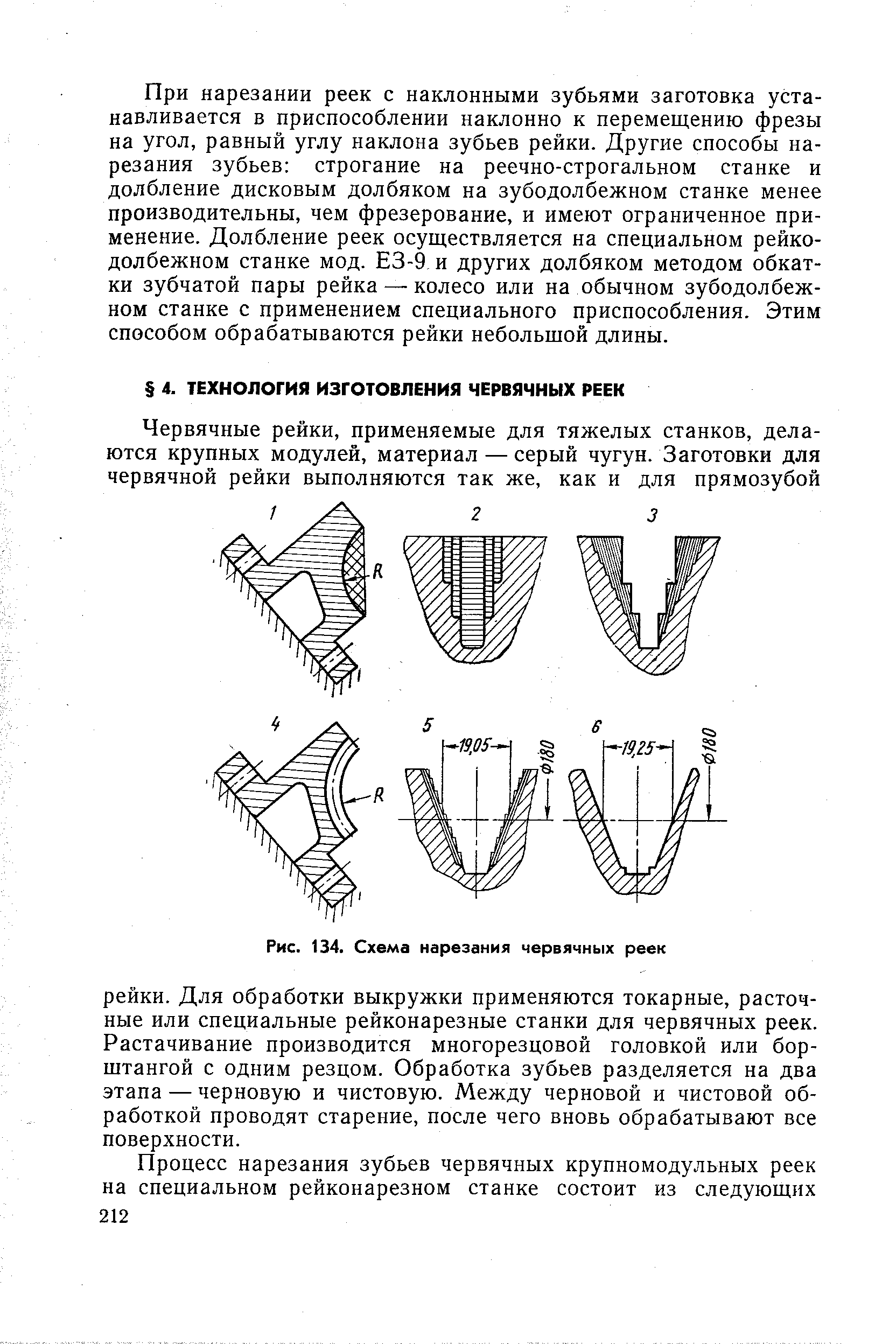 Рис. 134. Схема нарезания червячных реек
