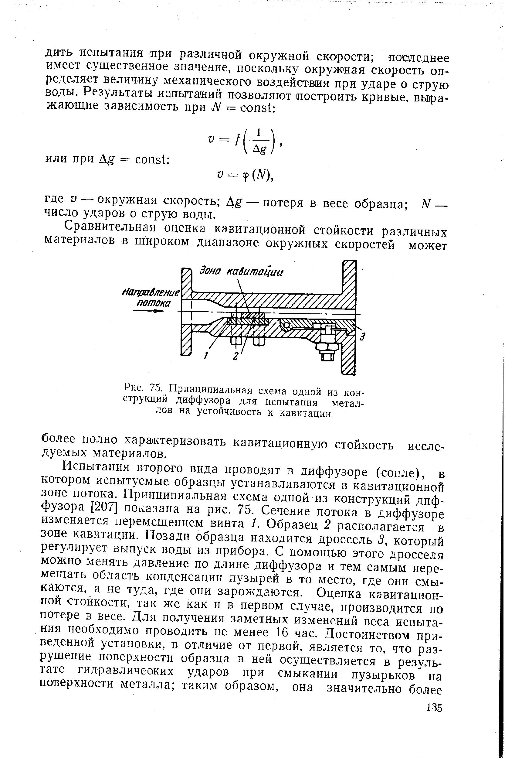 Рис. 75. <a href="/info/4763">Принципиальная схема</a> одной из конструкций диффузора для <a href="/info/270469">испытания металлов</a> на устойчивость к кавитации
