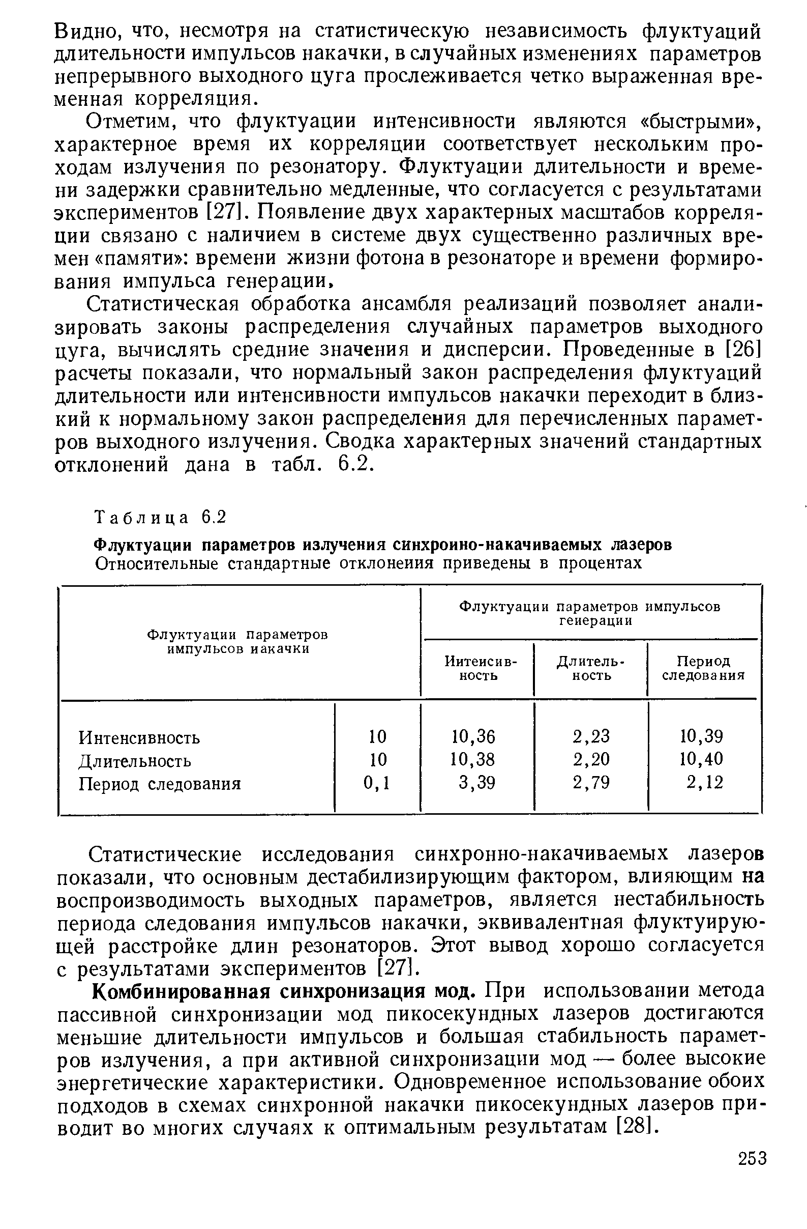 Комбинированная синхронизация мод. При использовании метода пассивной синхронизации мод пикосекундных лазеров достигаются меньшие длительности импульсов и большая стабильность параметров излучения, а при активной синхронизации мод — более высокие энергетические характеристики. Одновременное использование обоих подходов в схемах синхронной накачки пикосекундных лазеров приводит во многих случаях к оптимальным результатам [28].
