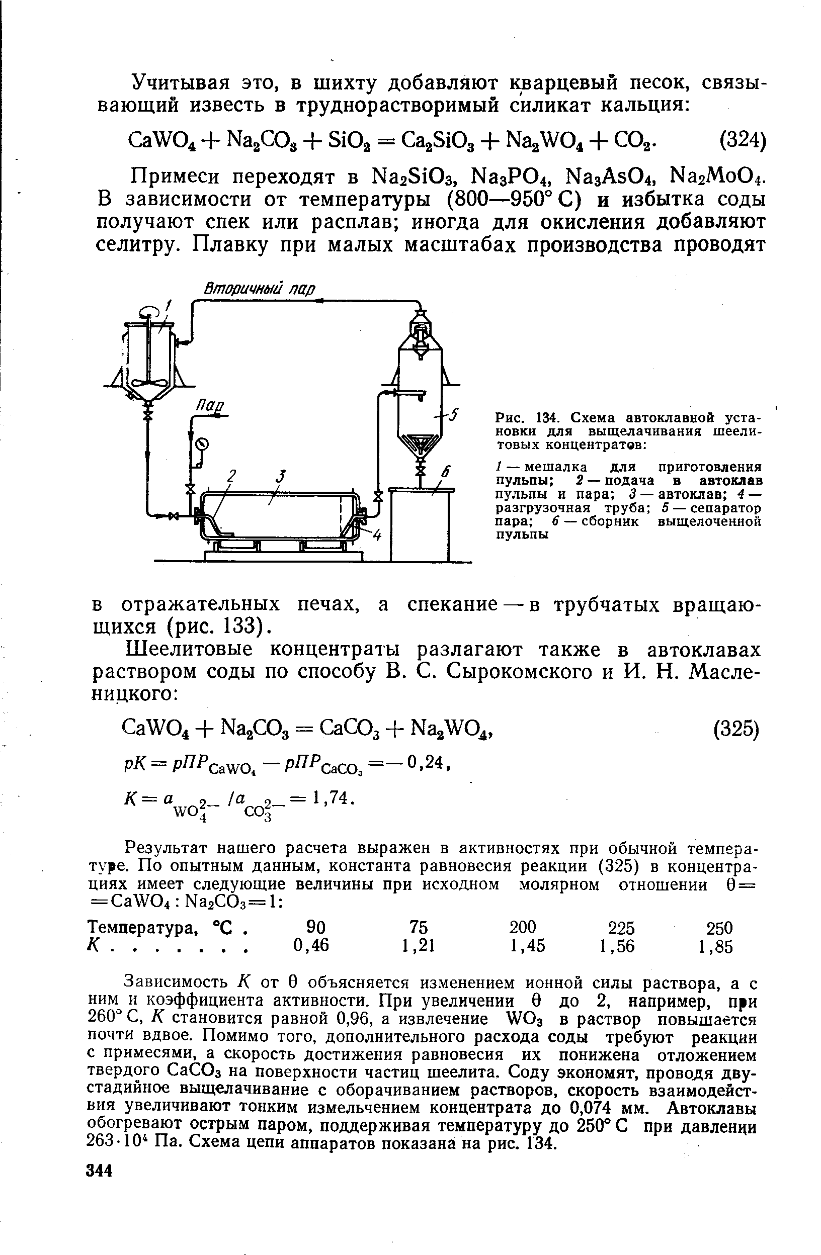 Рис. 134. Схема автоклавной установки для выщелачивания шеелитовых концентратов 
