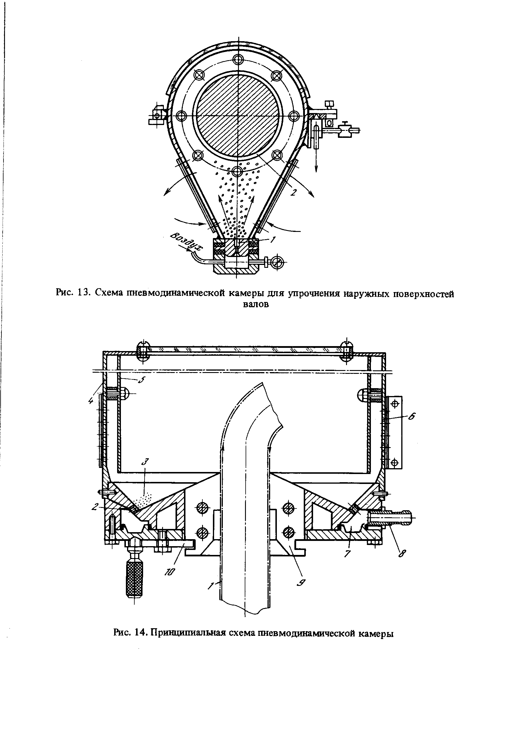 Рис. 13. Схема пневмодинамической камеры для упрочнения наружных поверхностей
