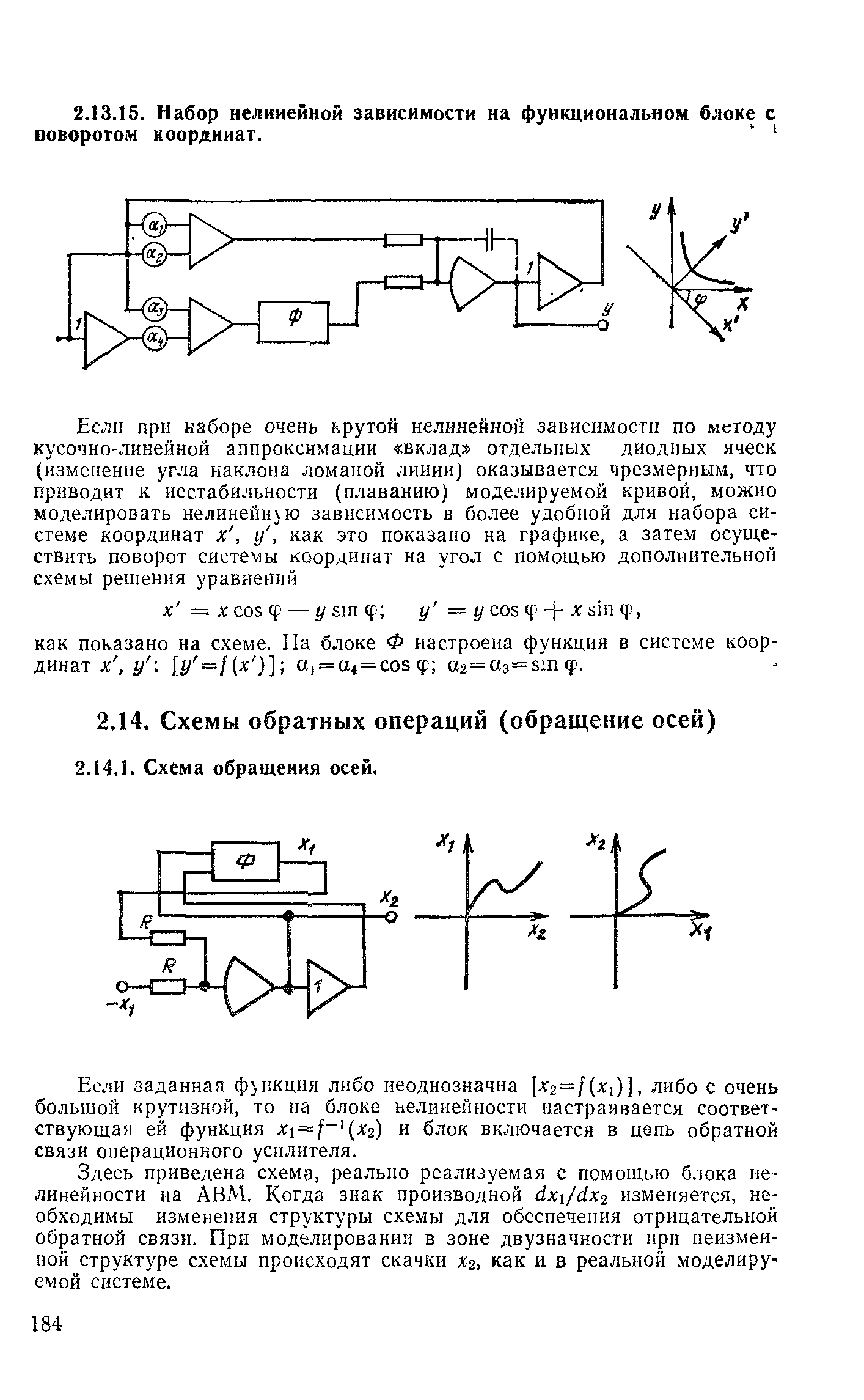 Если заданная ф икция либо неоднозначна [х2=/(х,)], либо с очень большой крутизной, то на блоке нелинейности настраивается соответствующая ей функция и блок включается в цепь обратной связи операционного усилителя.
