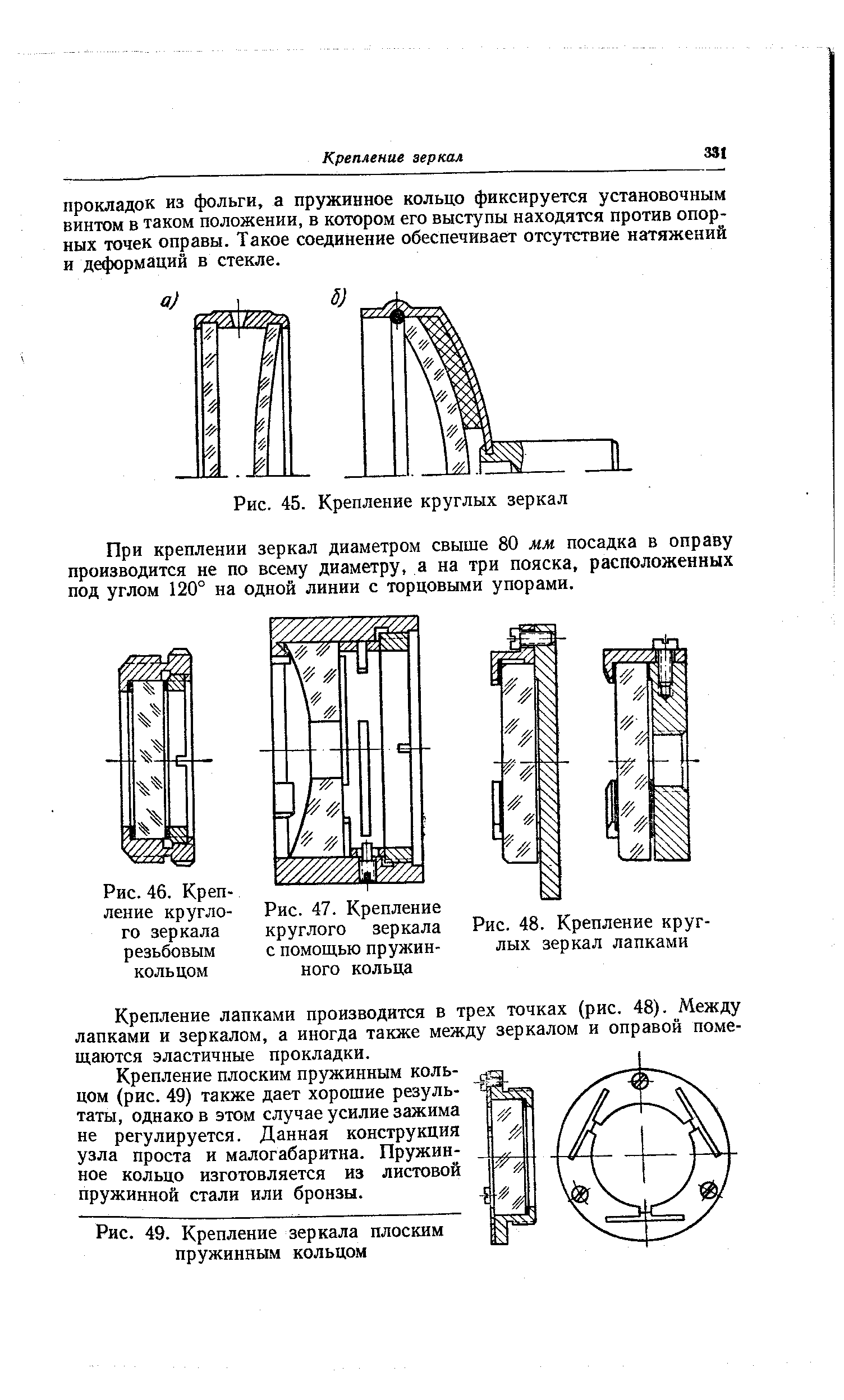 Рис. 46. Крепление круглого зеркала резьбовым кольцом
