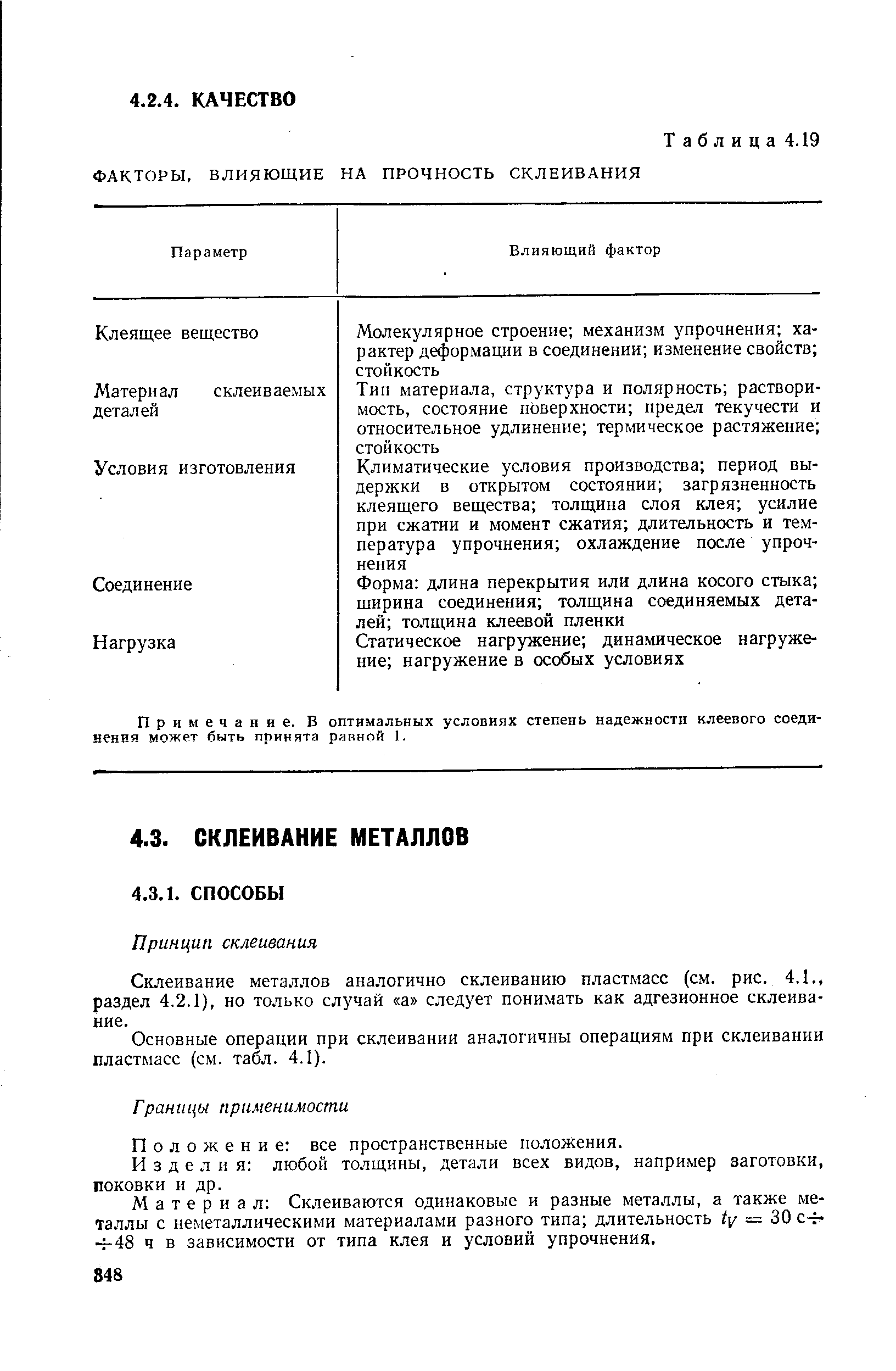 Склеивание металлов аналогично склеиванию пластмасс (см. рис. 4.1., раздел 4.2.1), но только случай а следует понимать как адгезионное склеивание.
