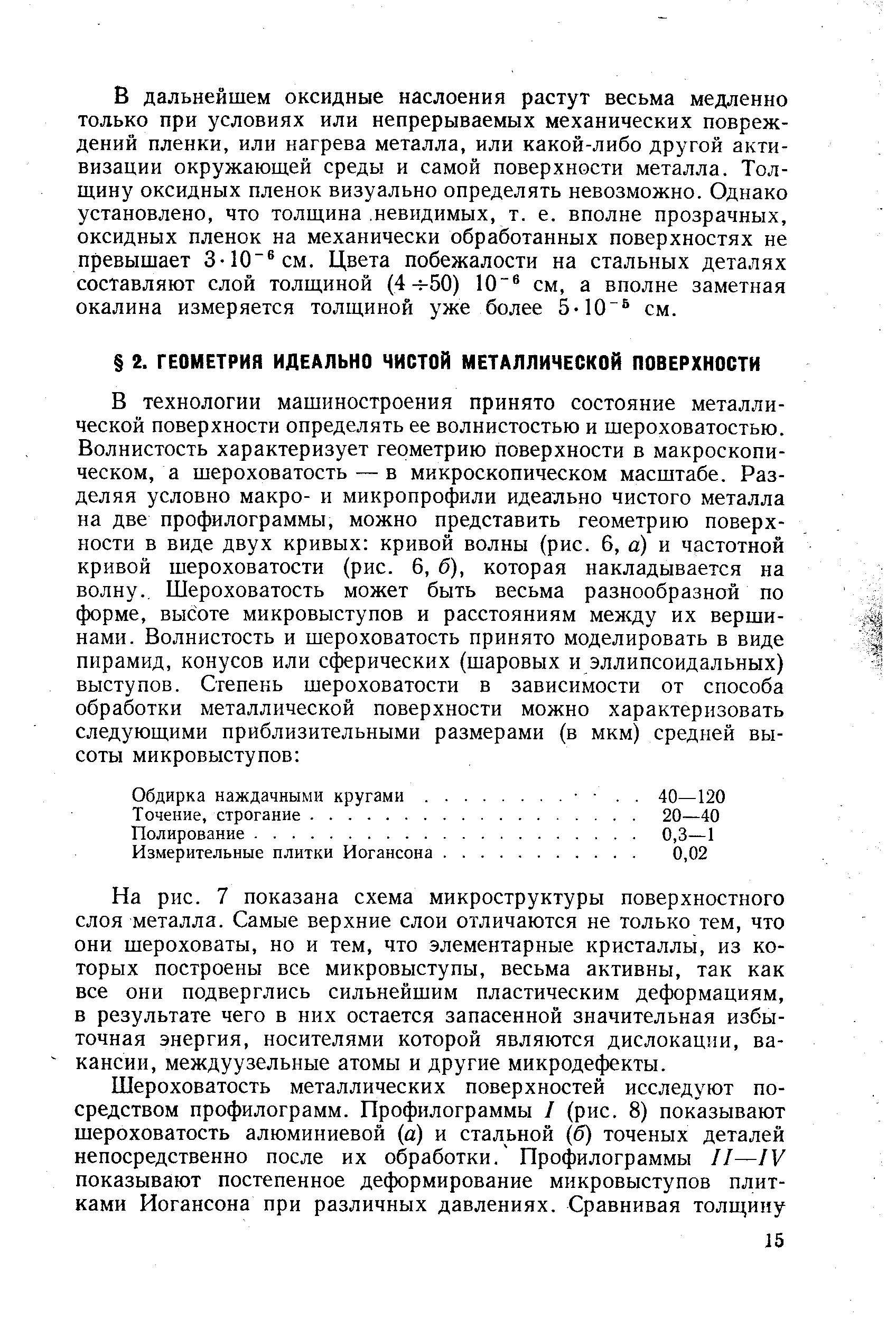 На рис. 7 показана схема микроструктуры поверхностного слоя металла. Самые верхние слои отличаются не только тем, что они шероховаты, но и тем, что элементарные кристаллы, из которых построены все микровыступы, весьма активны, так как все они подверглись сильнейшим пластическим деформациям, в результате чего в них остается запасенной значительная избыточная энергия, носителями которой являются дислокации, вакансии, междуузельные атомы и другие микродефекты.
