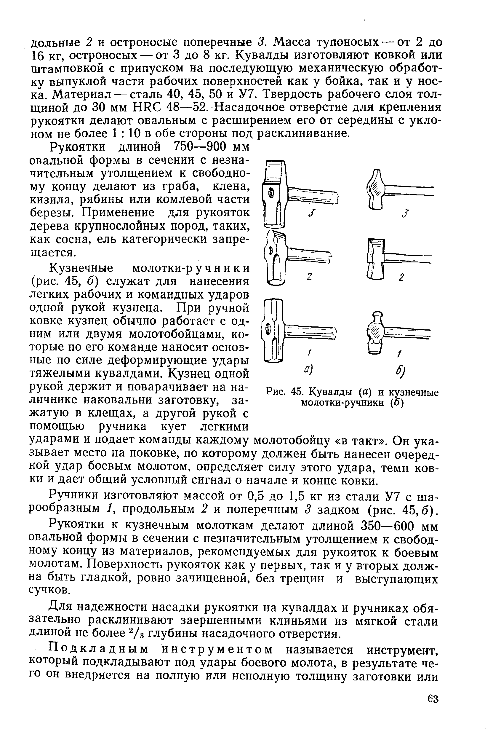 Рис. 45. Кувалды (а) и кузнечные молотки-ручники (б)
