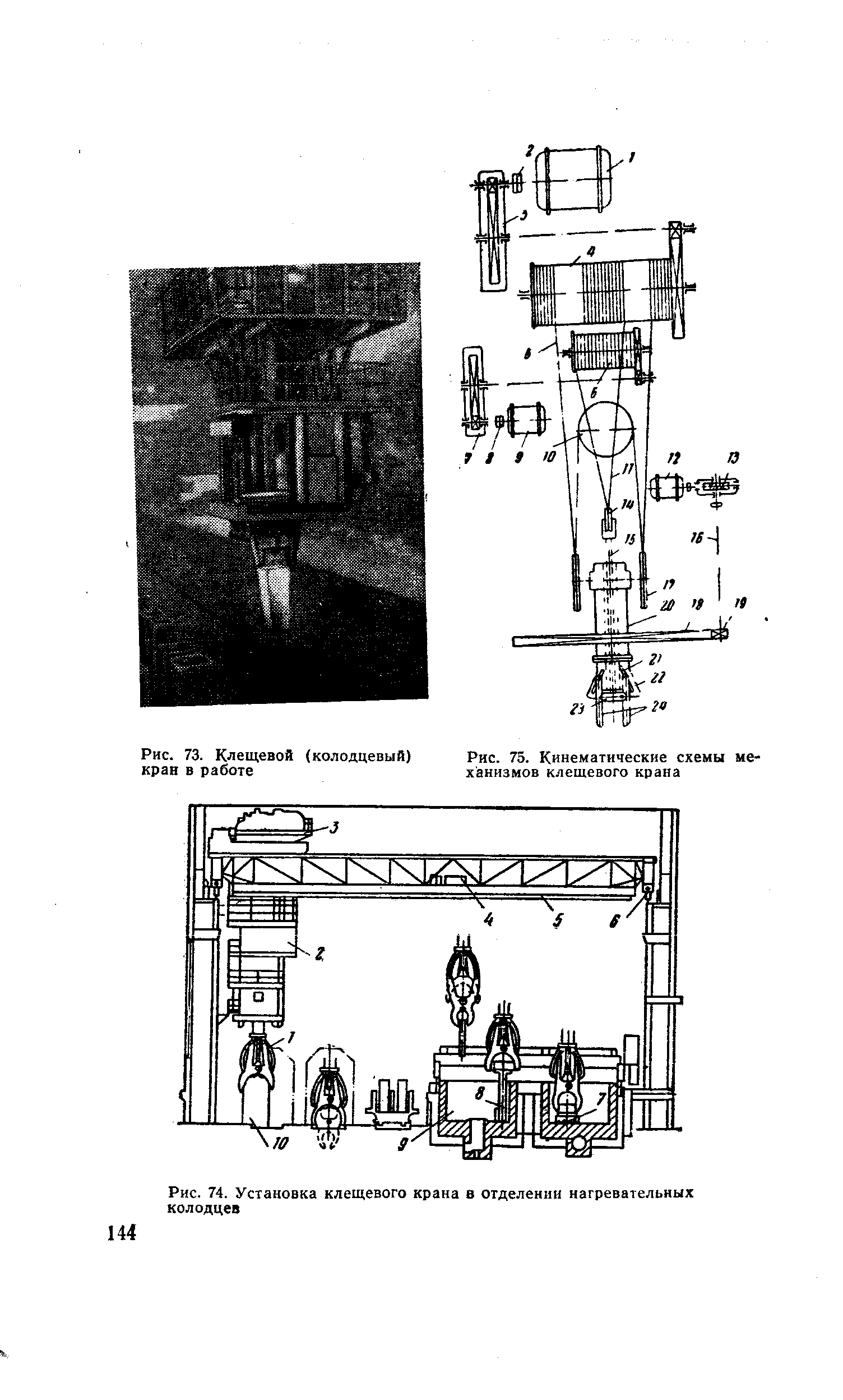 Рис. 73. Клещевой (колодцевый) кран в работе
