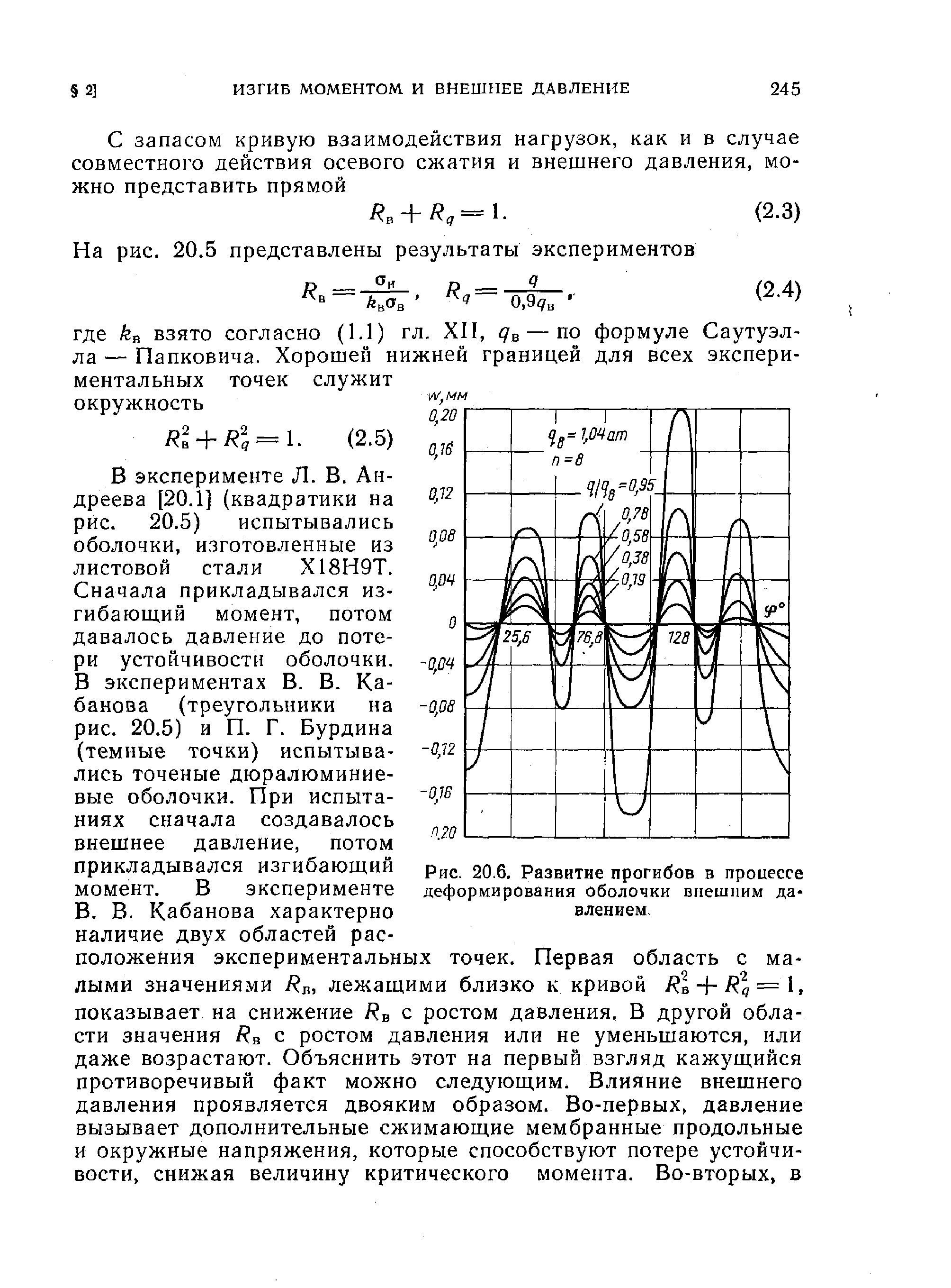 В эксперименте Л. В. Андреева [20.1] (квадратики на рис. 20.5) испытывались оболочки, изготовленные из листовой стали Х18Н9Т.
