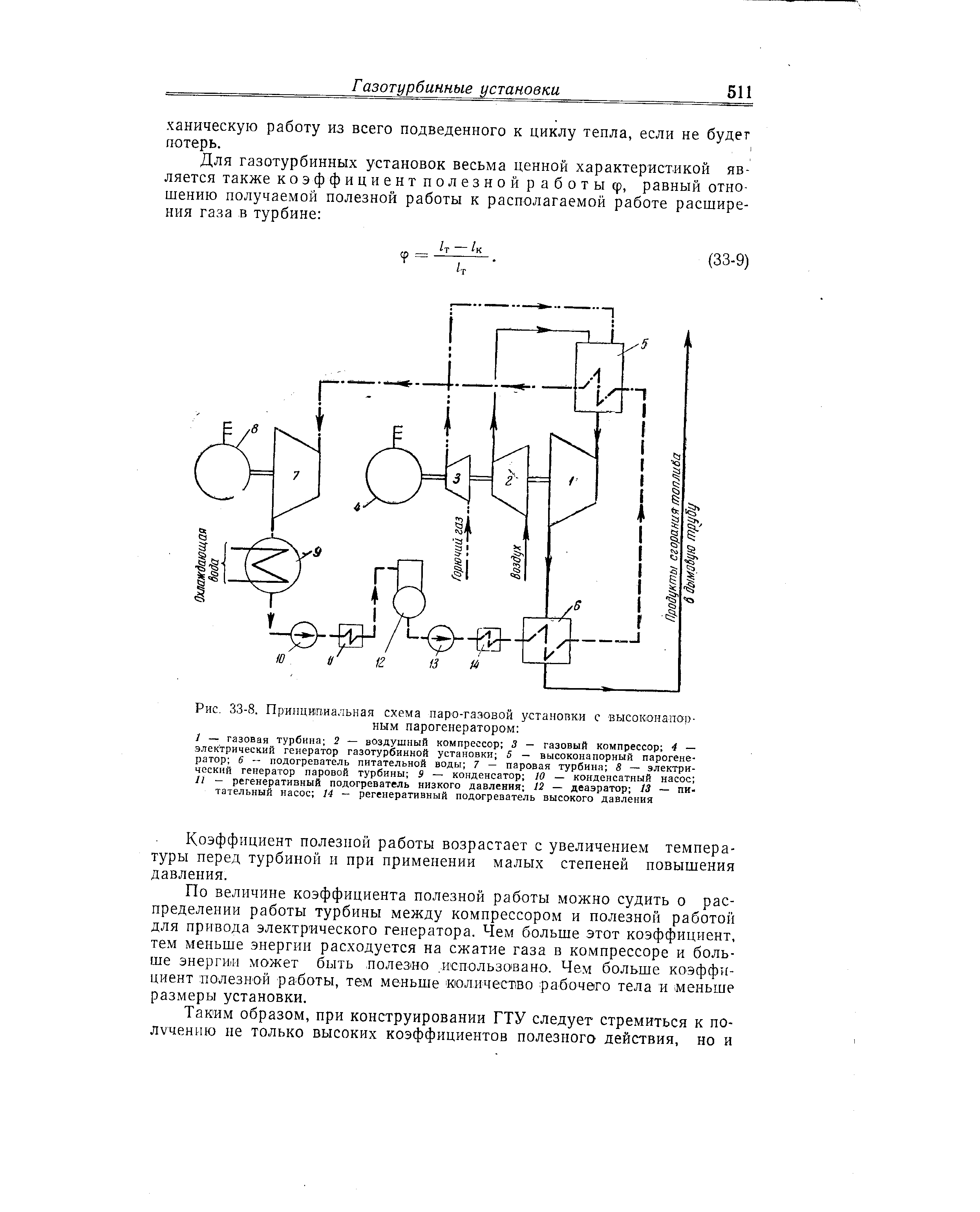 Коэффициент полезной работы возрастает с увеличением температуры перед турбиной и при применении малых степеней повышения давления.
