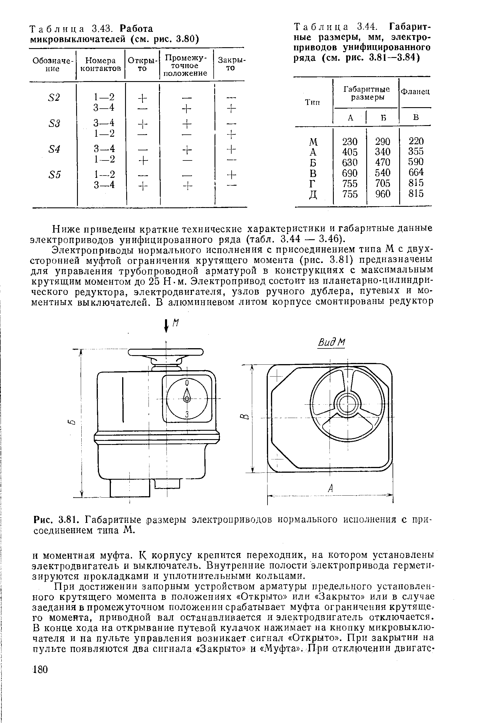 Таблица 3.43. Работа микровыключателей (см. рис. 3.80)

