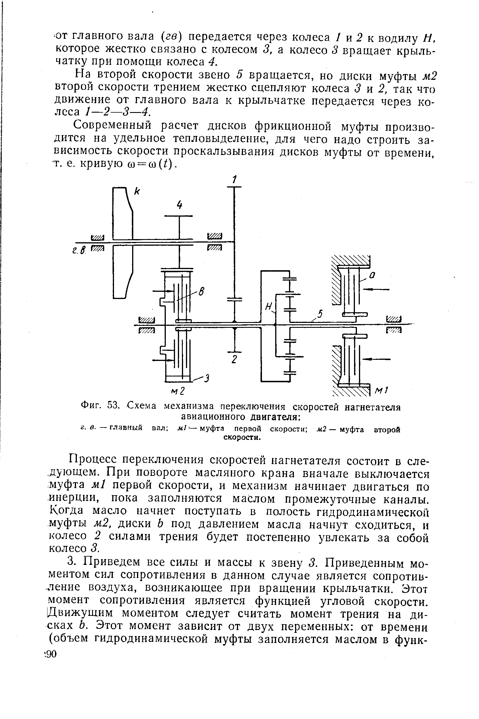 Фиг. 53. Схема механизма переключения скоростей нагнетателя авиационного двигателя 
