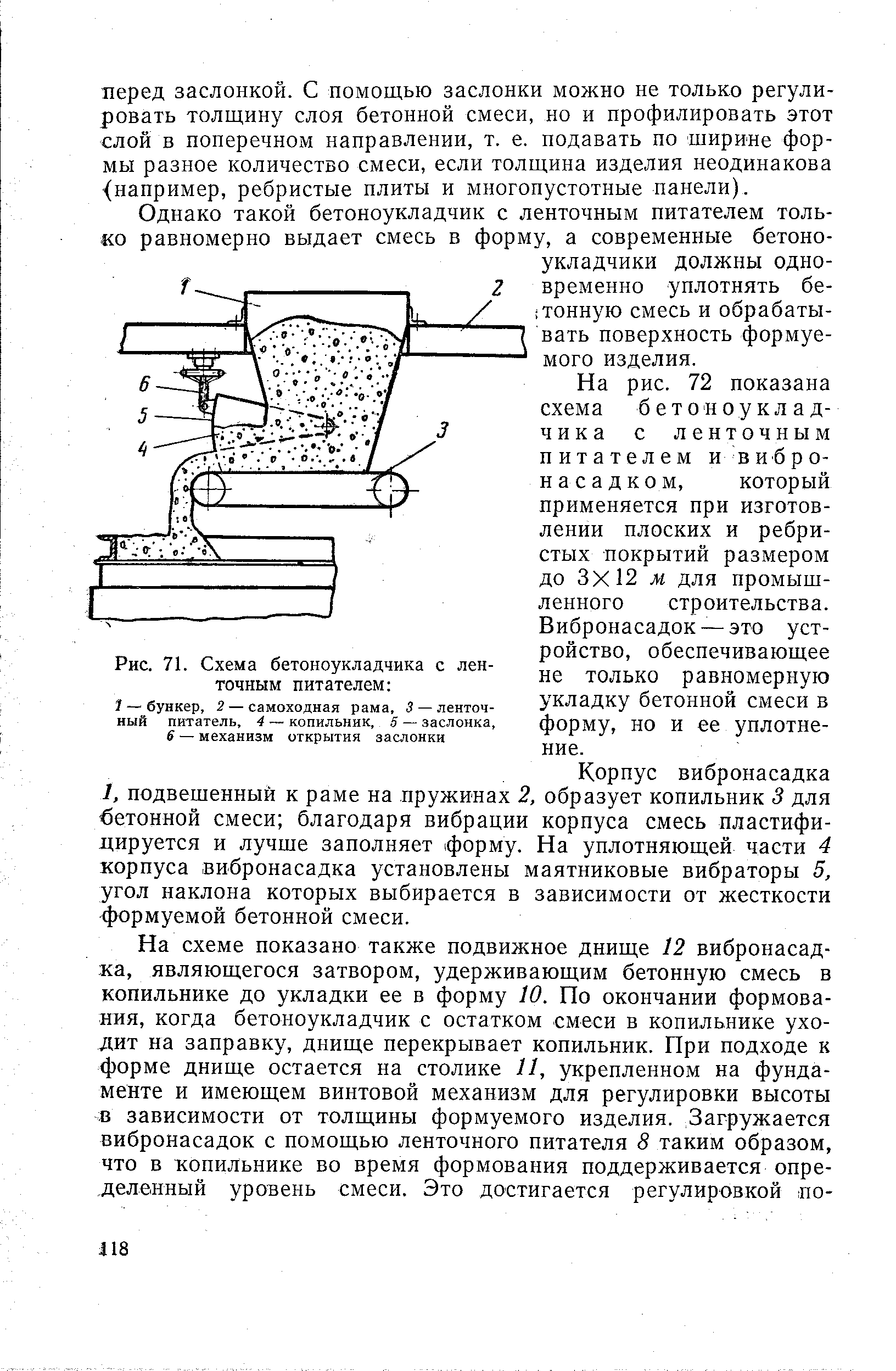 Рис. 71. Схема бетоноукладчика с ленточным питателем 
