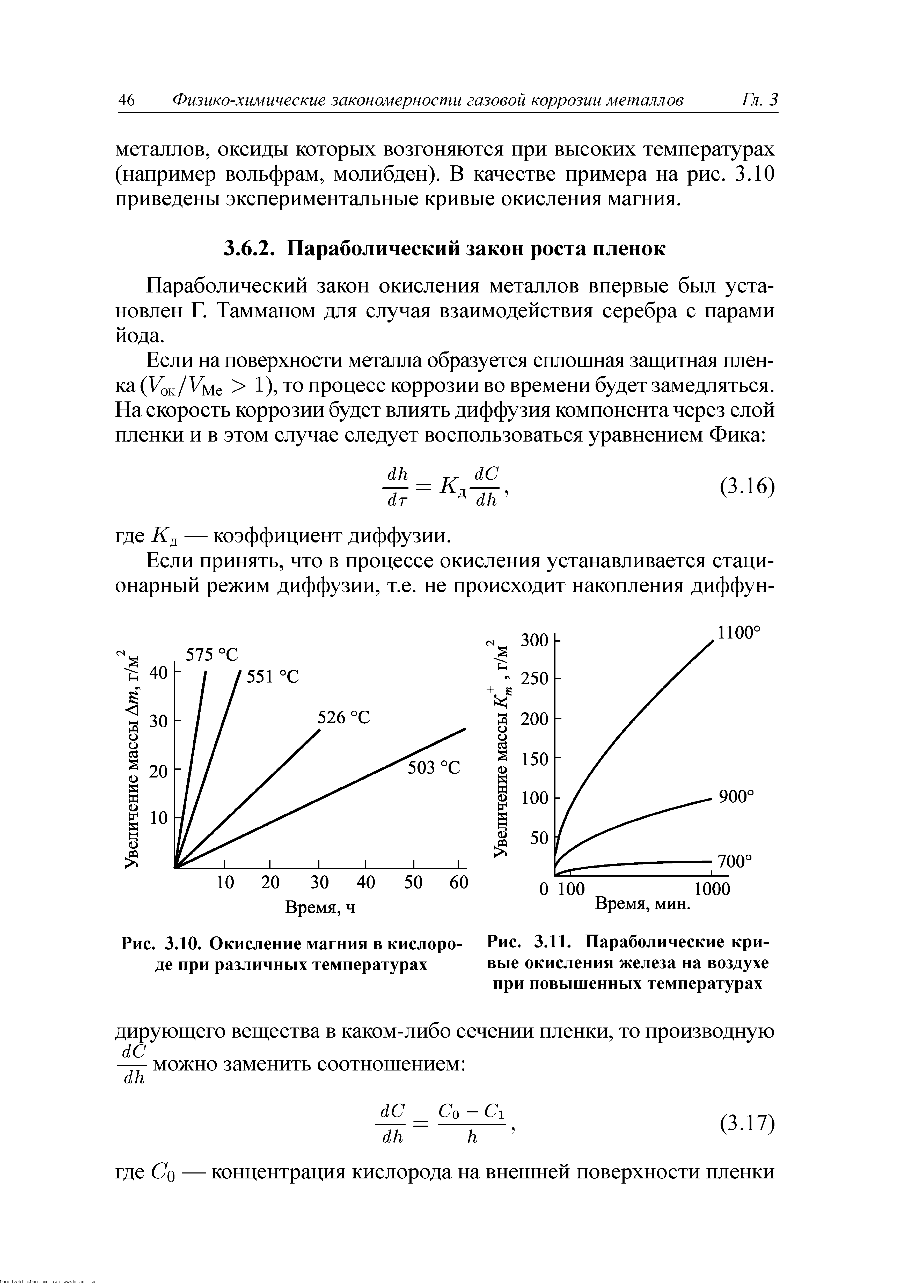 Скорость окисления железа. Закономерности окисления металлов. Параболический закон окисления. Окисление железа на воздухе. Параболический закон роста пленки.