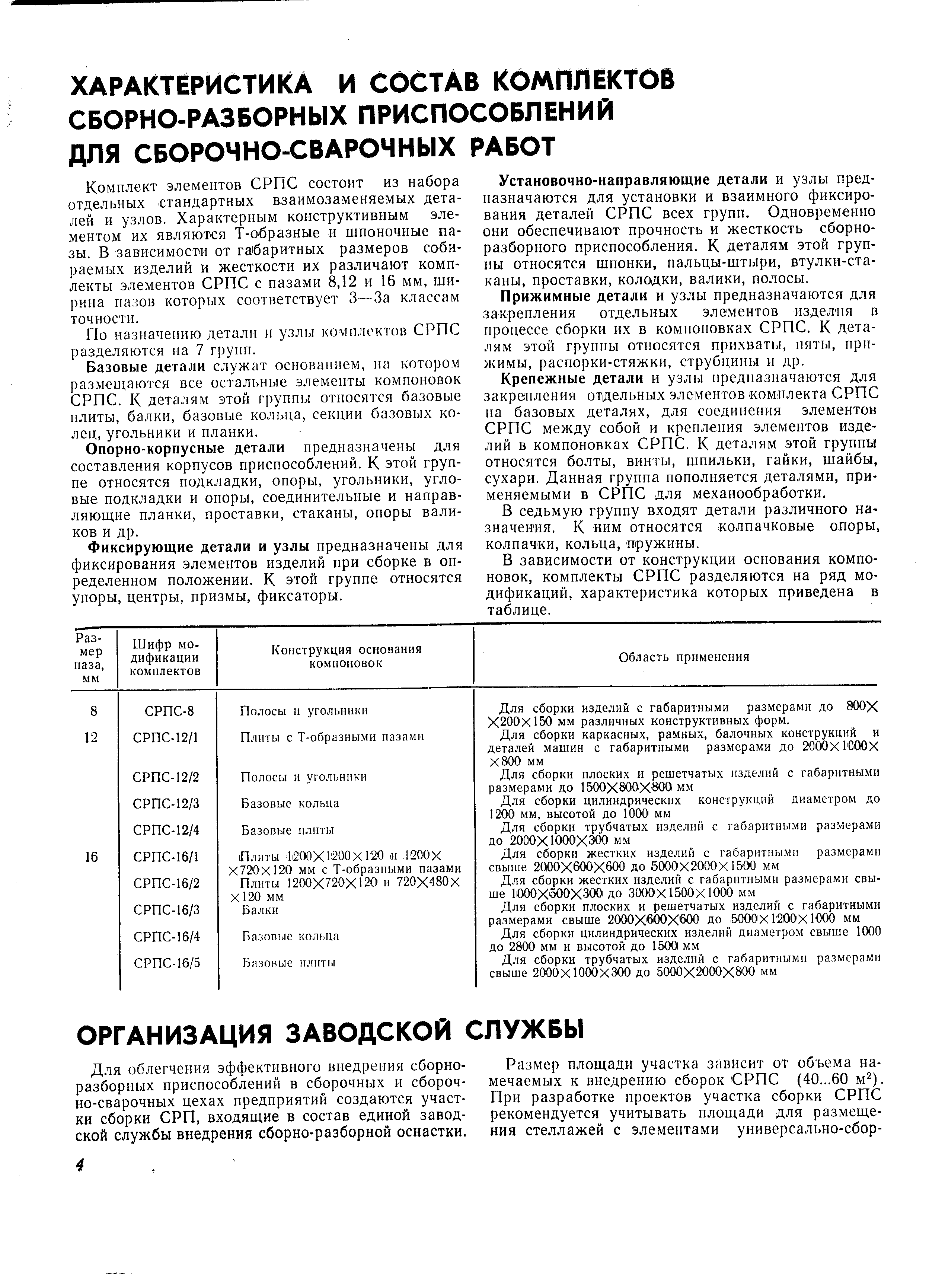 Для облегчения эффективного внедрения сборноразборных приспособлений в сборочных и сборочно-сварочных цехах предприятий создаются участки сборки СРП, входящие в состав единой заводской службы внедрения сборно-разборной оснастки.
