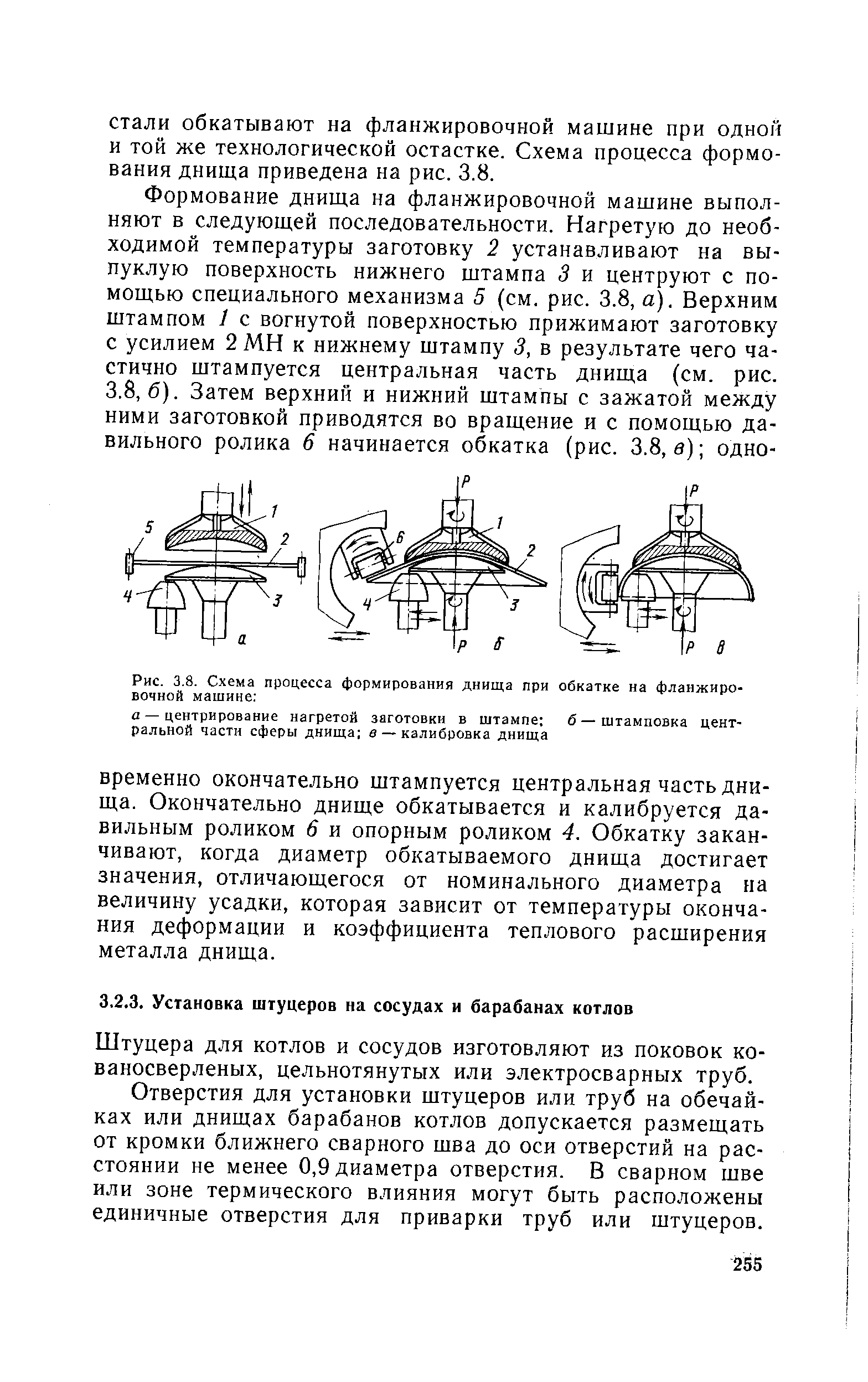 Рис. 3.8. Схема процесса формирования днища при обкатке на фланжировочной машине 
