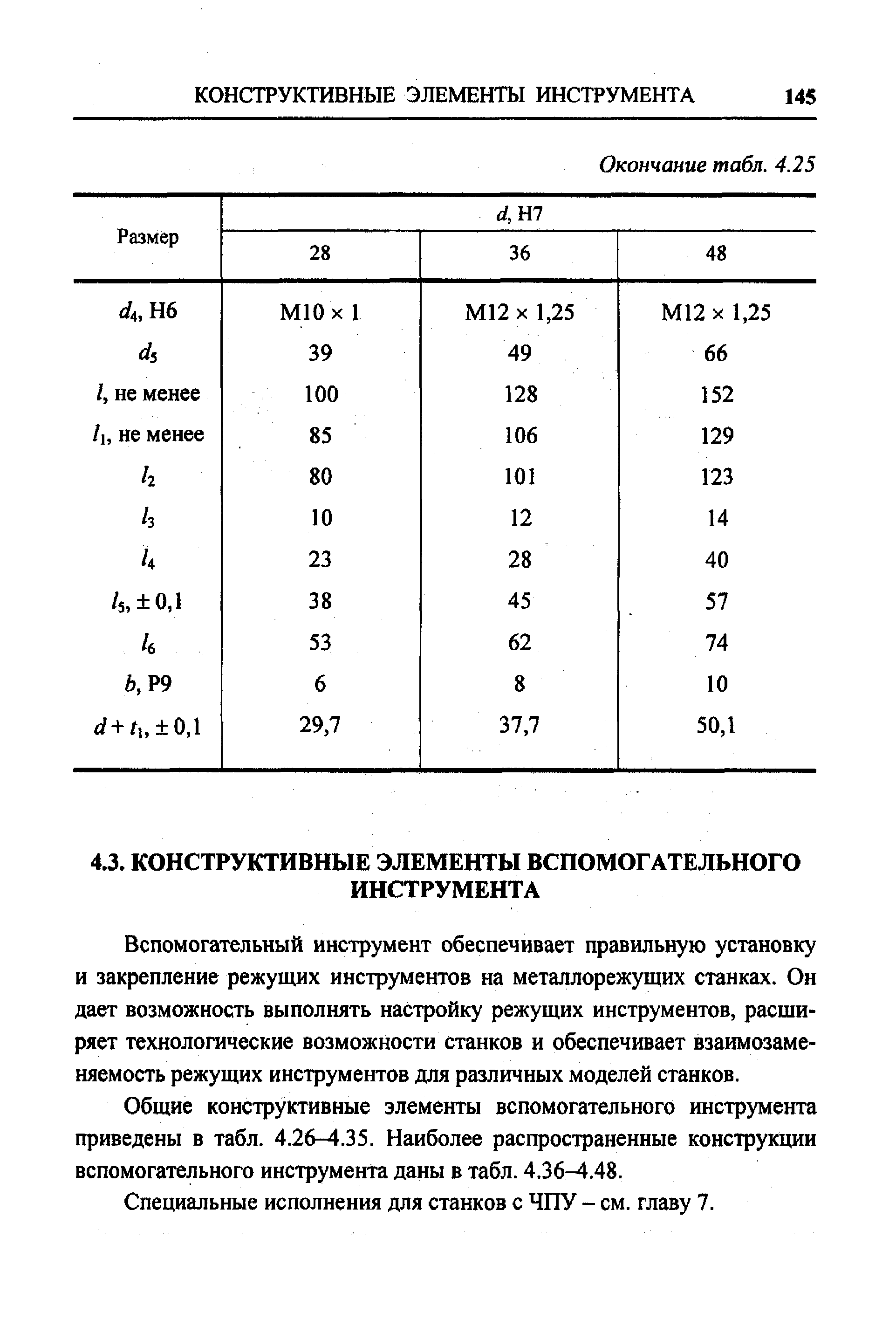 Общие конструктивные элементы вспомогательного инструмента приведены в табл. 4.26-4.35. Наиболее распространенные конструкции вспомогательного инструмента даны в табл. 4.36-4.48.
