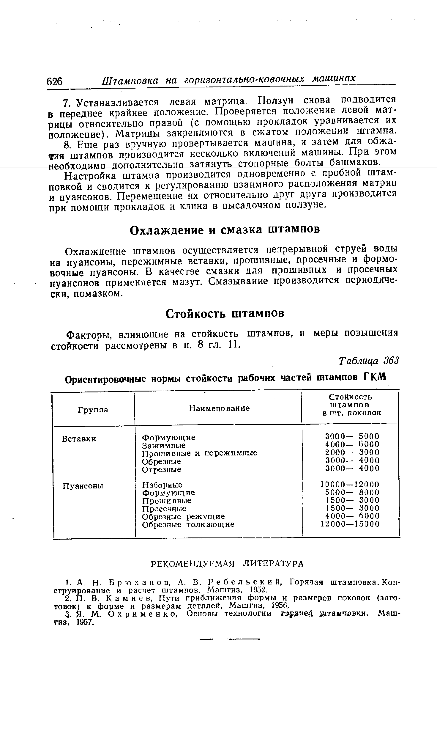 Настройка штампа производится одновременно с пробной штамповкой и сводится к регулированию взаимного расположения матриц и пуансонов. Перемещение их относительно друг друга производится при помощи прокладок и клина в высадочном ползуне.
