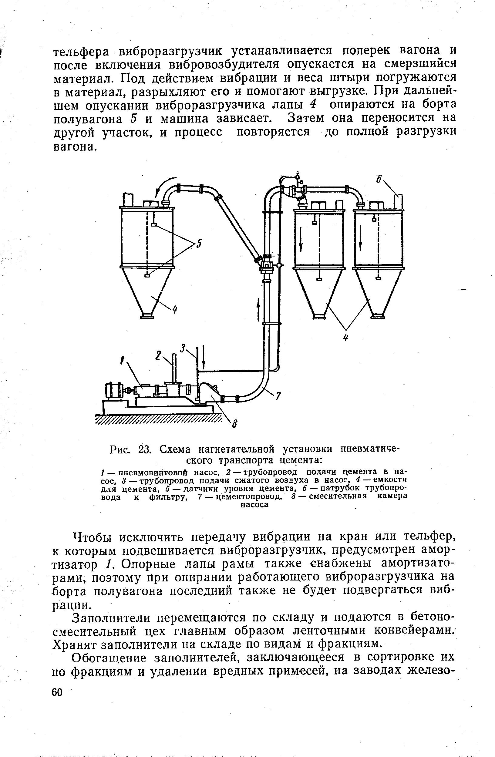 Рис. 23. Схема нагнетательной установки пневматического транспорта цемента 
