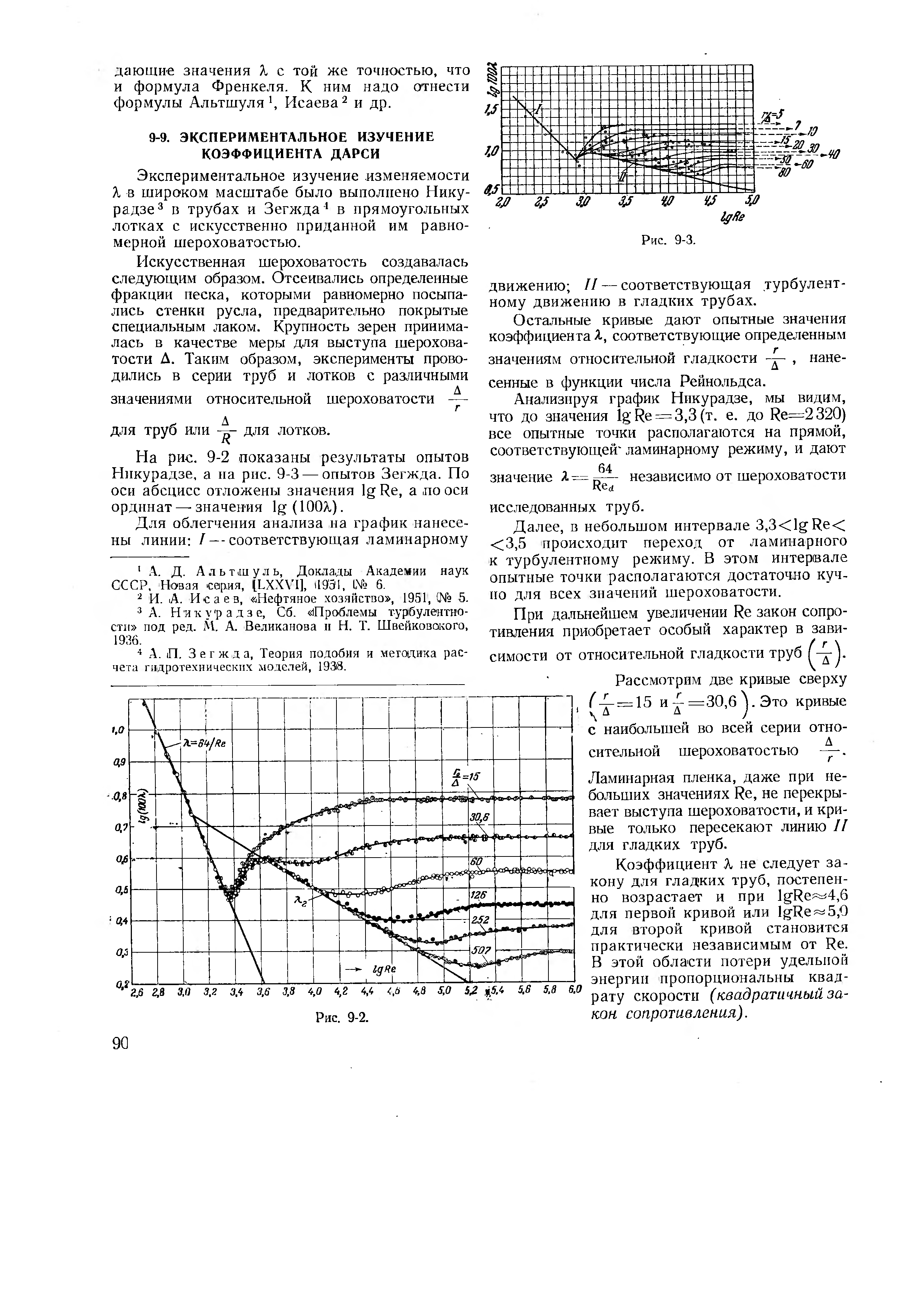 Экспериментальное изучение изменяемости Я в широком масштабе было выполнено Нику-радзе в трубах и Зегжда в прямоугольных лотках с искусственно приданной им равномерной шероховатостью.
