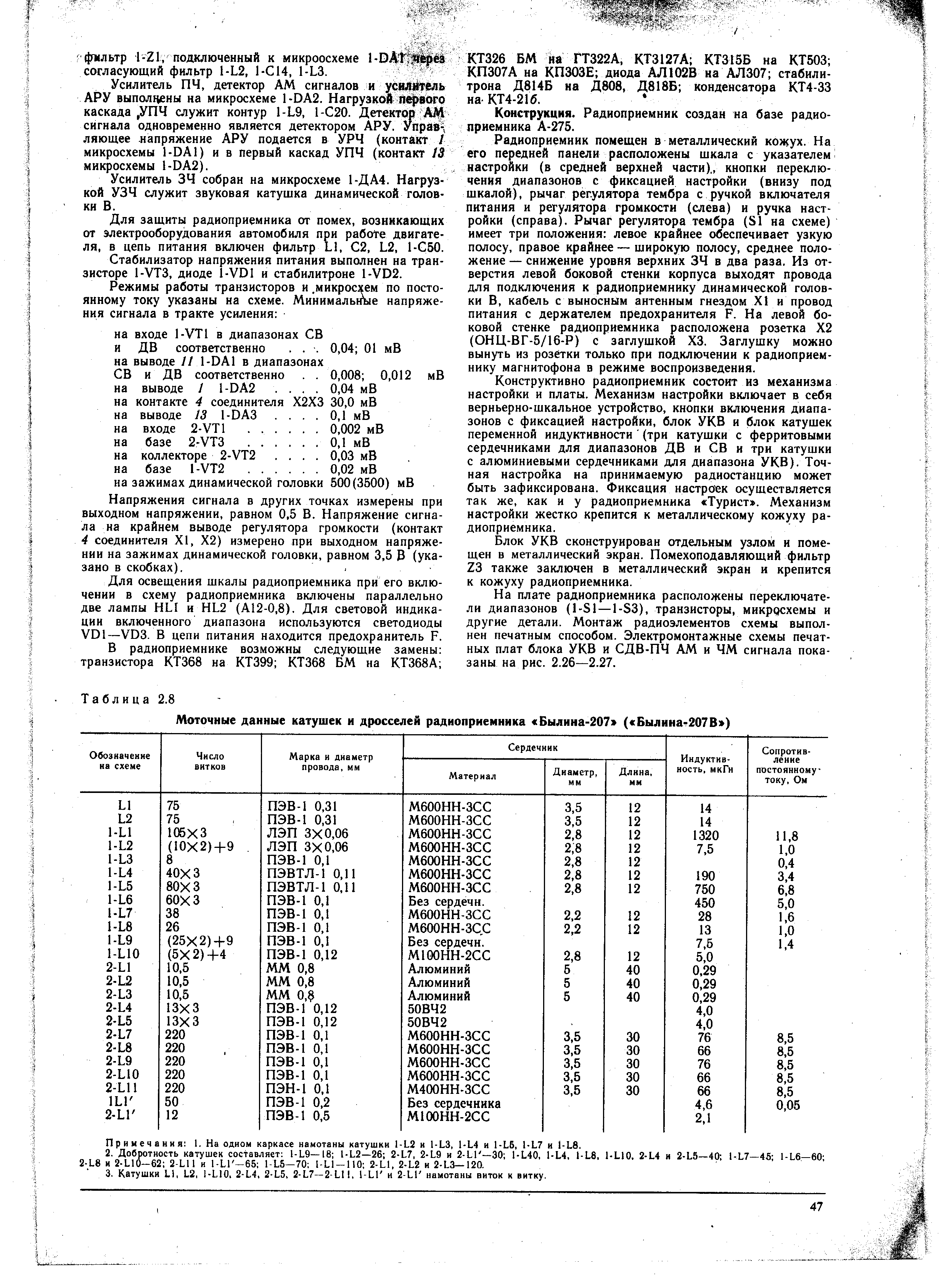 Примечания 1. На одном каркасе намотаны катушки 1-L2 и 1-L3, 1-L4 и 1-L6, 1-L7 и 1-L8.
