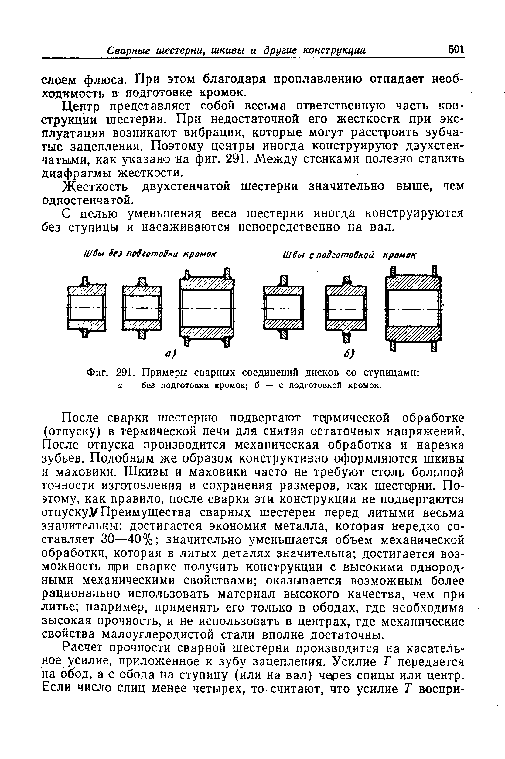 Фиг. 291. Примеры сварных соединений дисков со ступицами 
