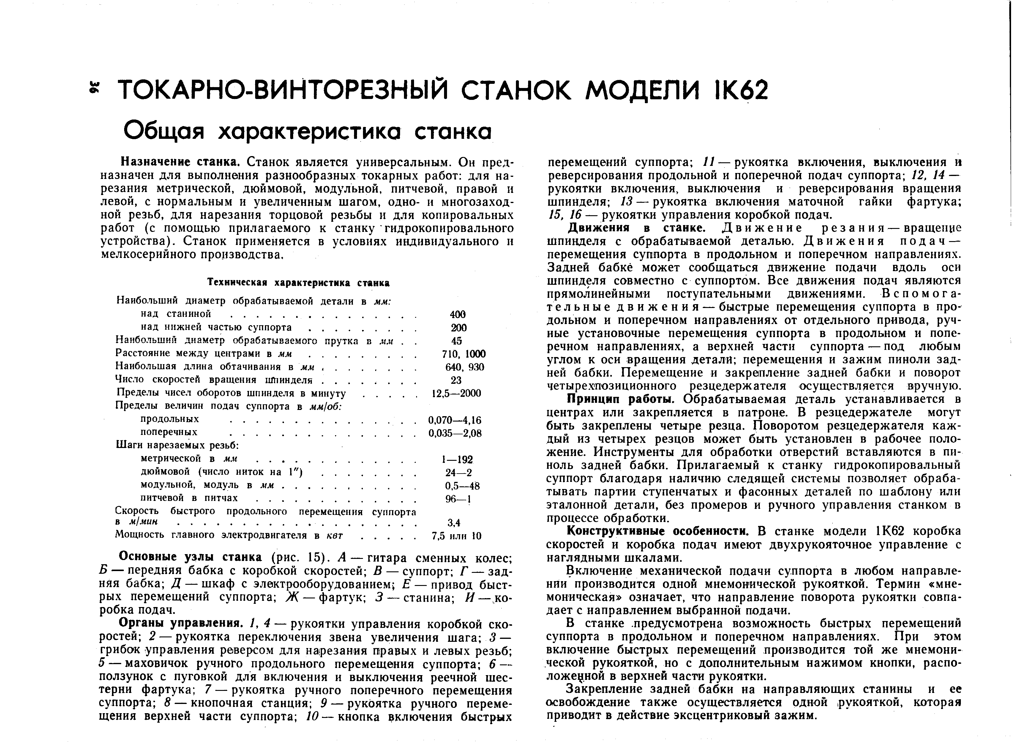 Основные узлы станка (рис. 15). А — гитара сменных колес наглядными шкалами.
