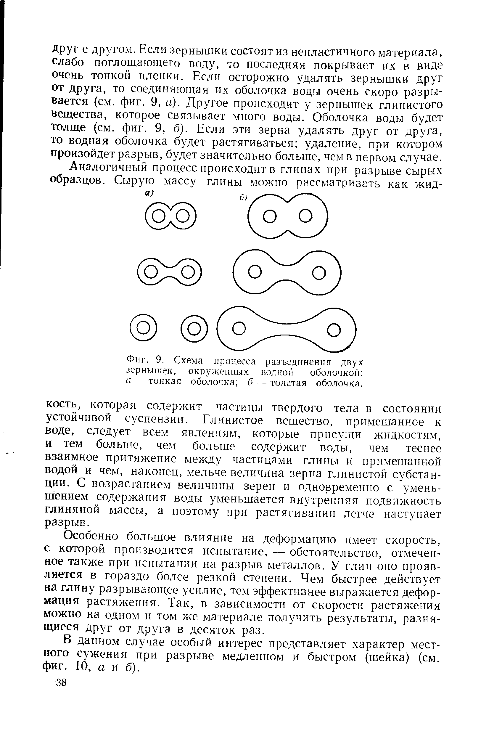 Фиг. 9. Схема процесса разъединения двух зернышек, окруженных водно оболочкой а — <a href="/info/20422">тонкая оболочка</a> б — толстая оболочка.
